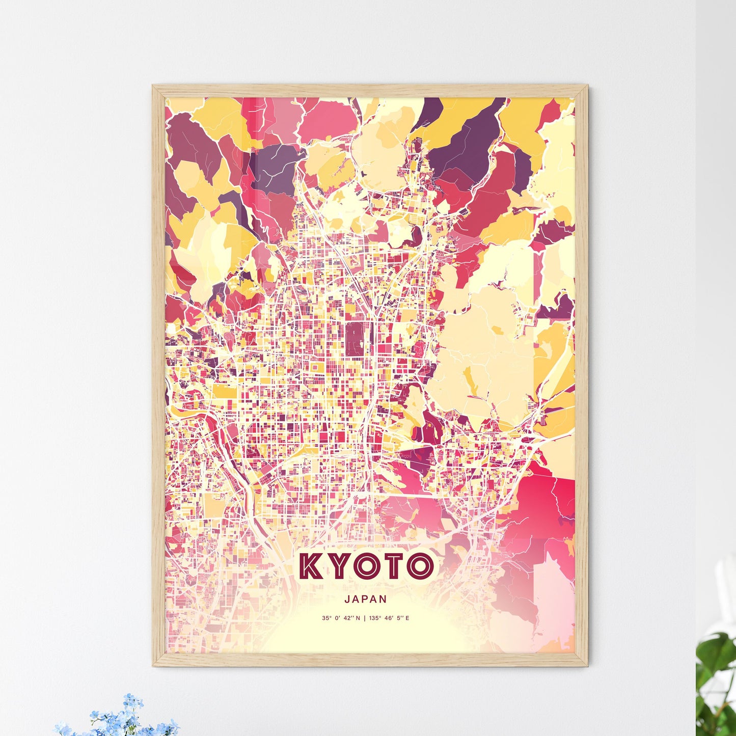 Colorful Kyoto Japan Fine Art Map Hot Red