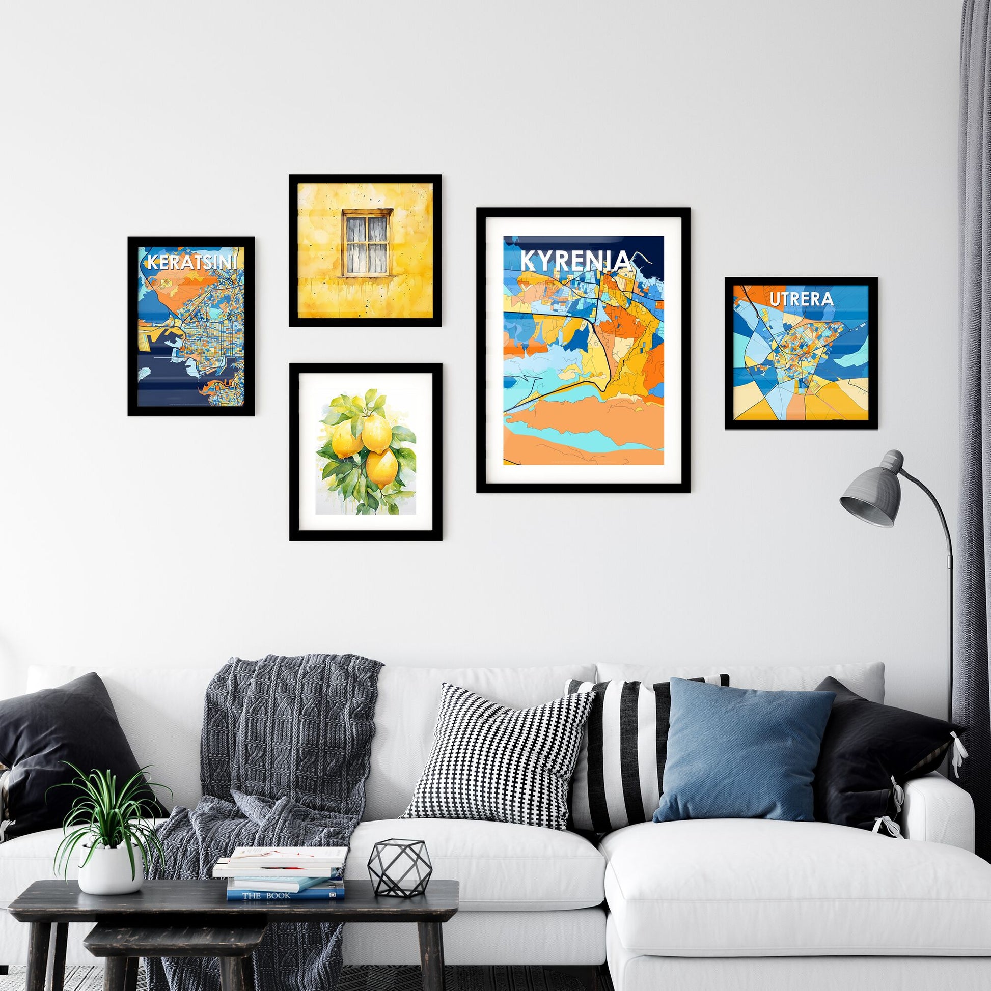 KYRENIA CYPRUS Vibrant Colorful Art Map Poster Blue Orange