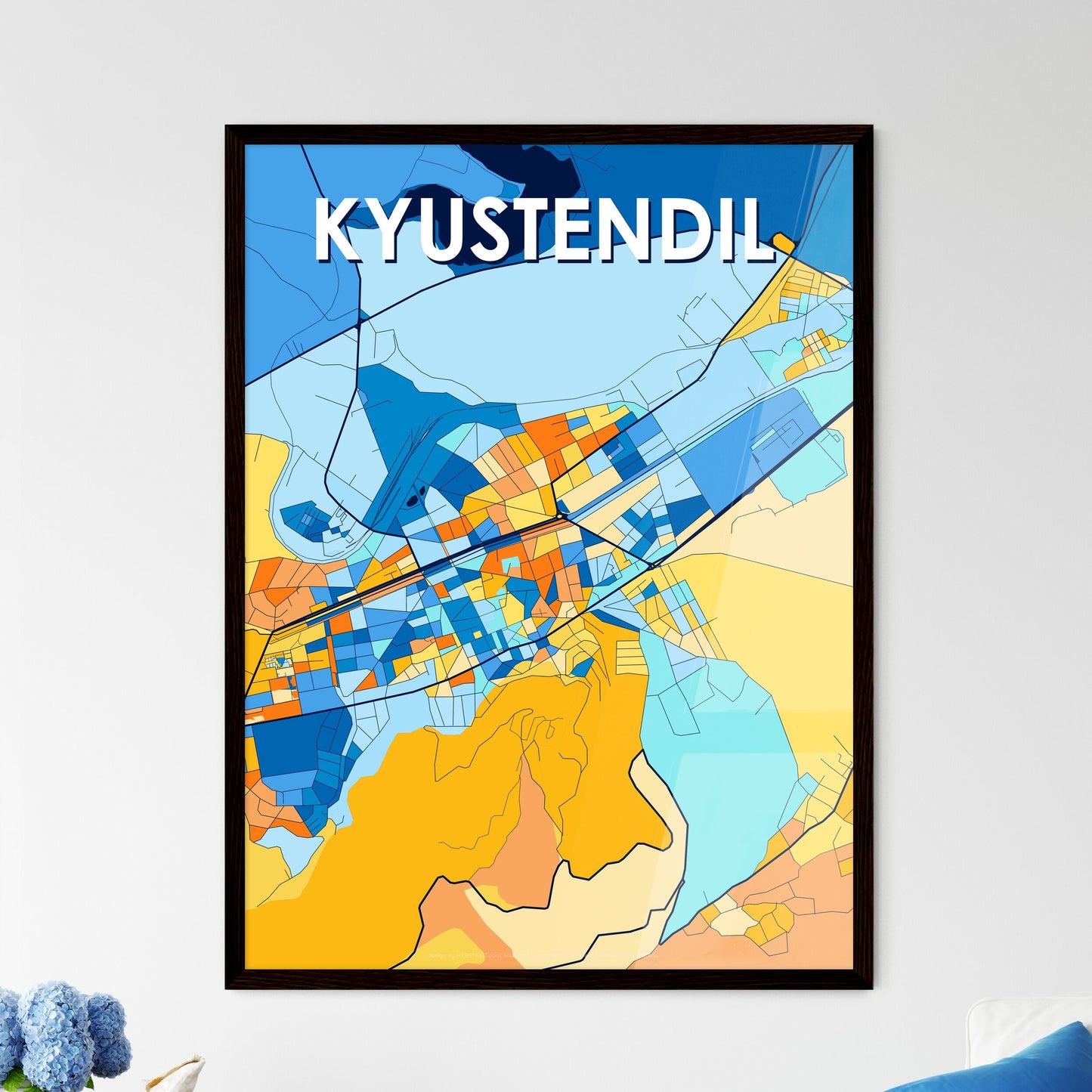 KYUSTENDIL BULGARIA Vibrant Colorful Art Map Poster Blue Orange