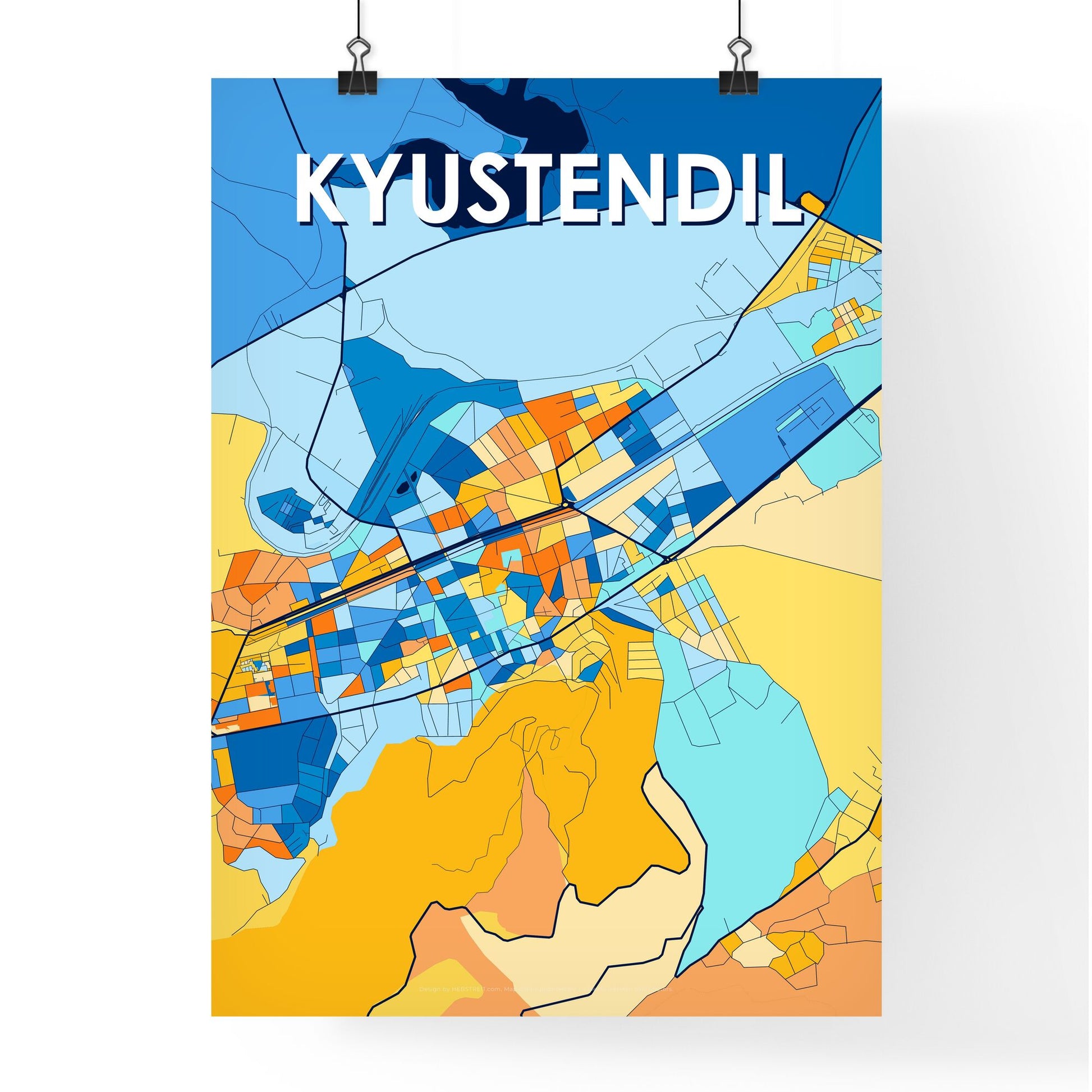 KYUSTENDIL BULGARIA Vibrant Colorful Art Map Poster Blue Orange