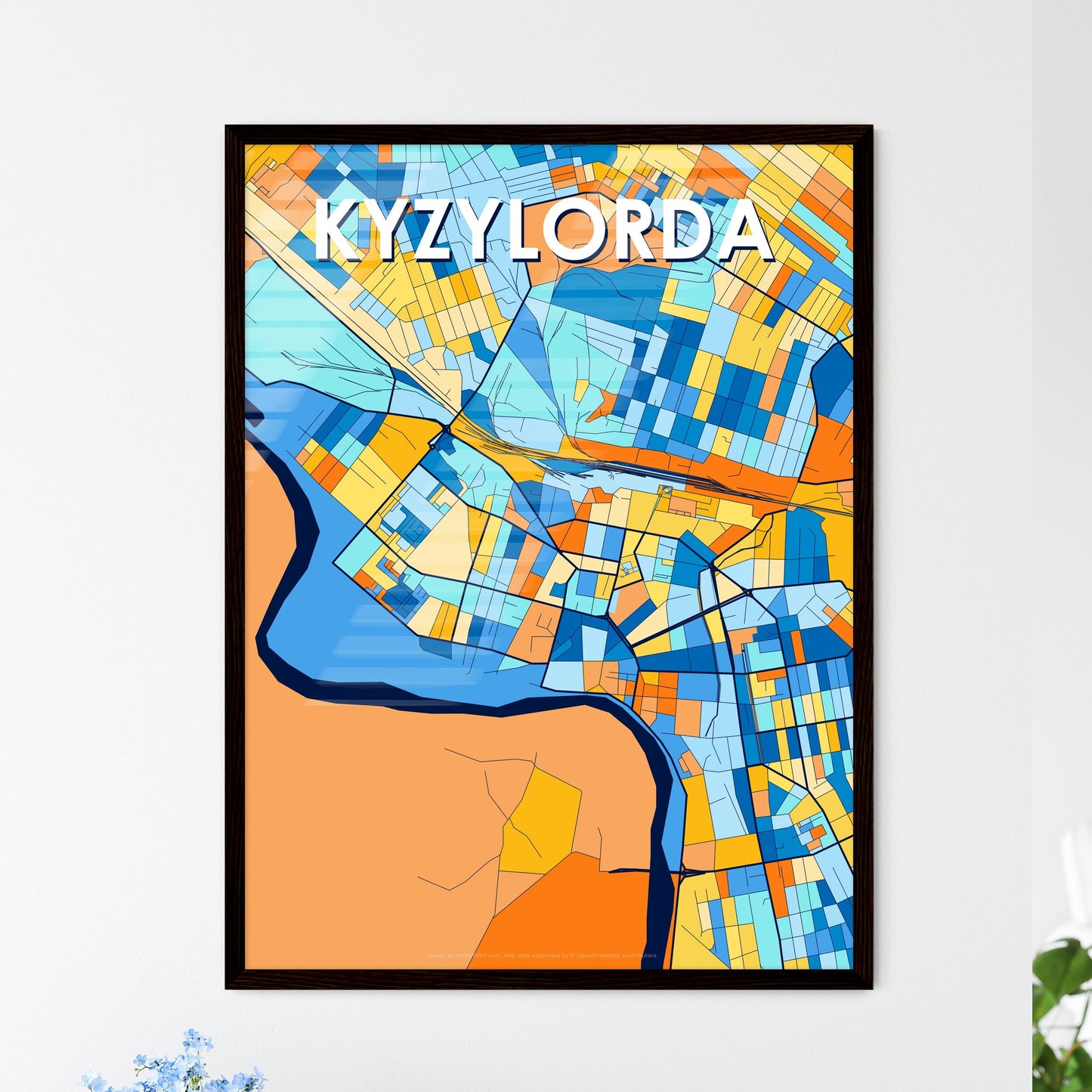 KYZYLORDA KAZAKHSTAN Vibrant Colorful Art Map Poster Blue Orange