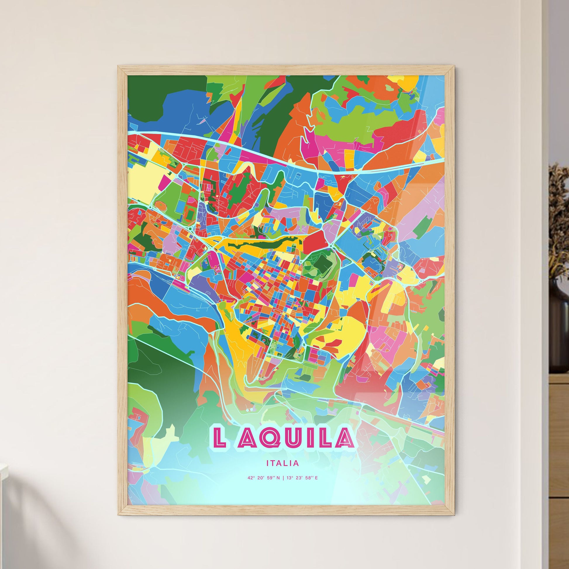 Colorful L Aquila Italy Fine Art Map Crazy Colors