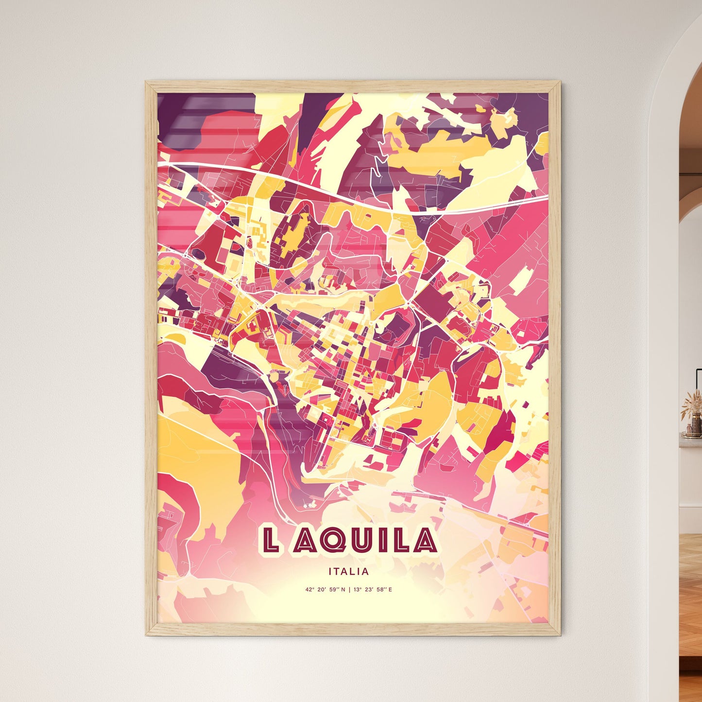 Colorful L Aquila Italy Fine Art Map Hot Red