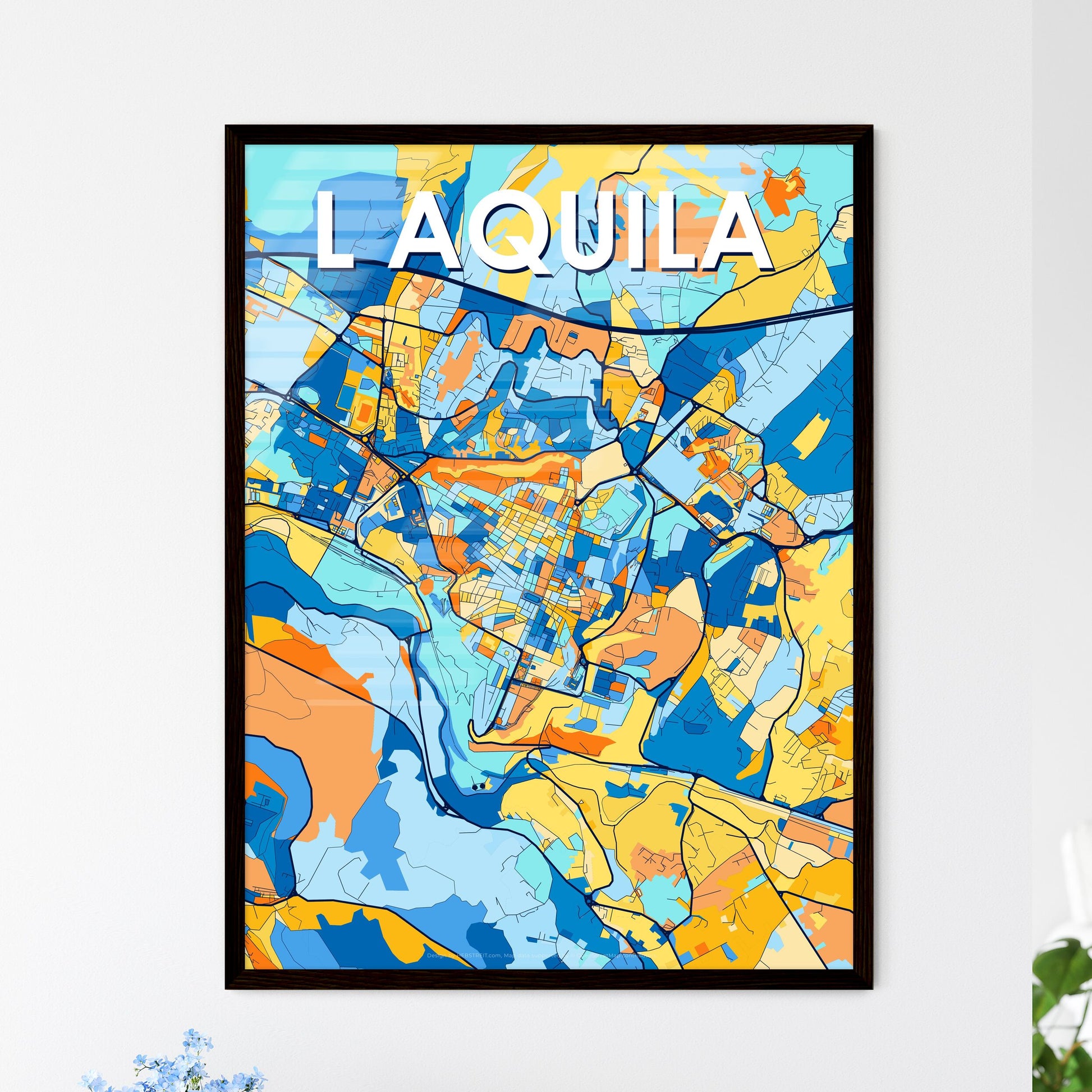 L AQUILA ITALY Vibrant Colorful Art Map Poster Blue Orange