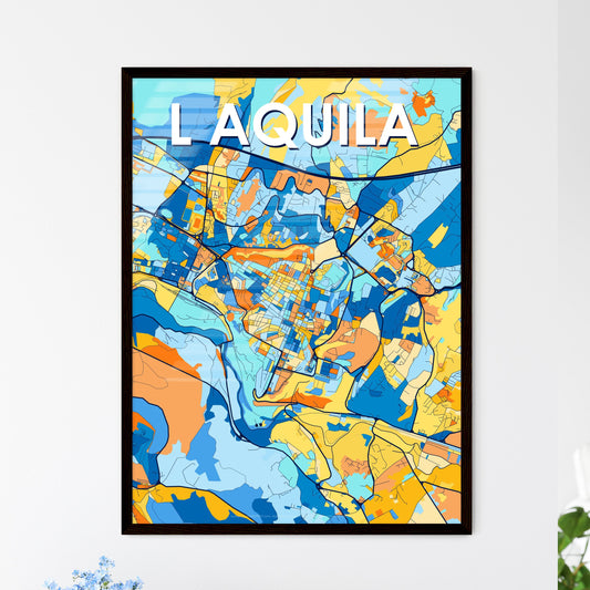 L AQUILA ITALY Vibrant Colorful Art Map Poster Blue Orange