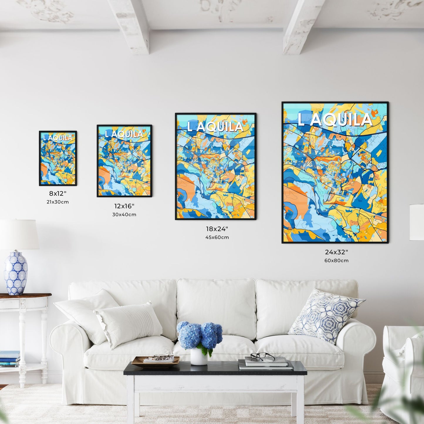 L AQUILA ITALY Vibrant Colorful Art Map Poster Blue Orange