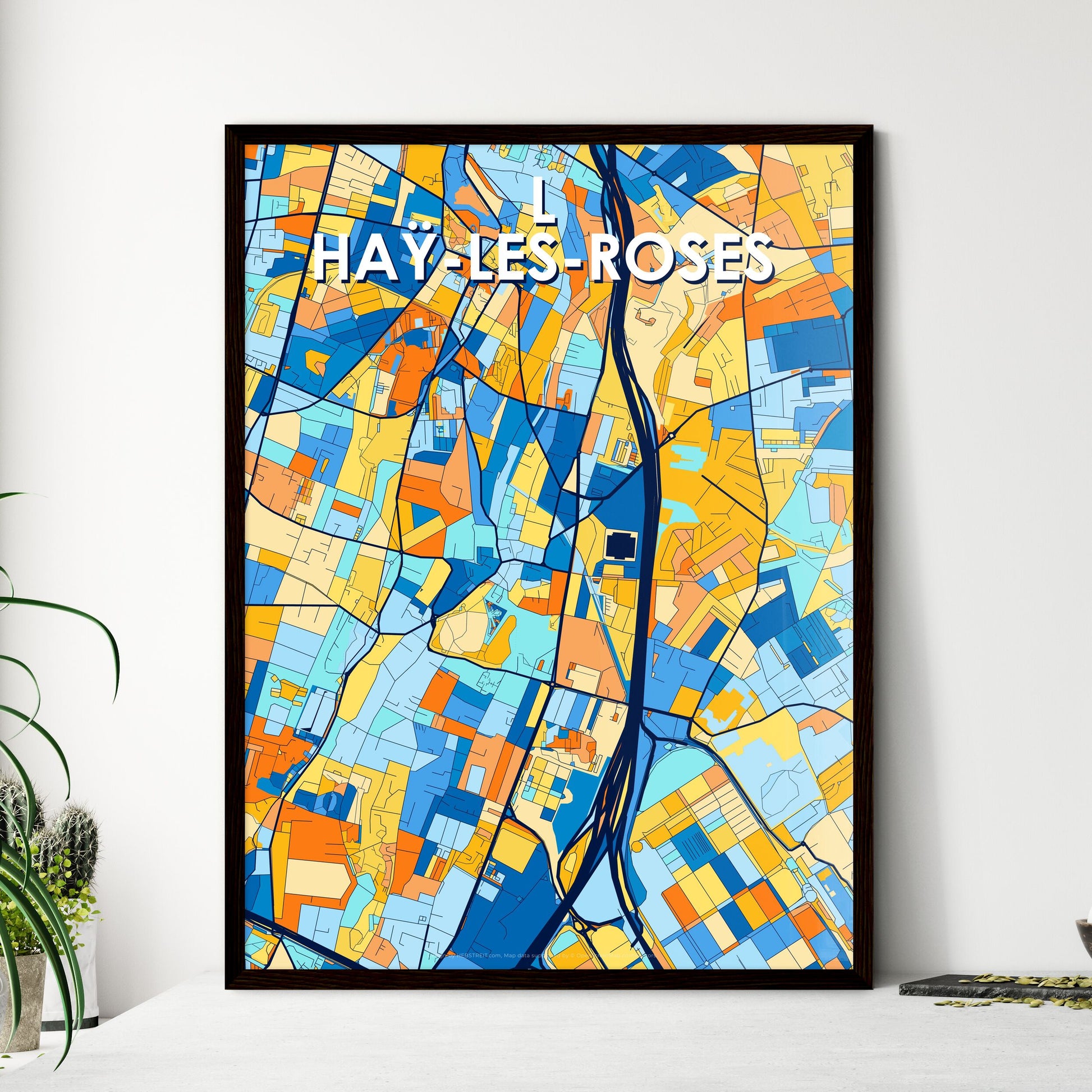 L HAŸ-LES-ROSES FRANCE Vibrant Colorful Art Map Poster Blue Orange