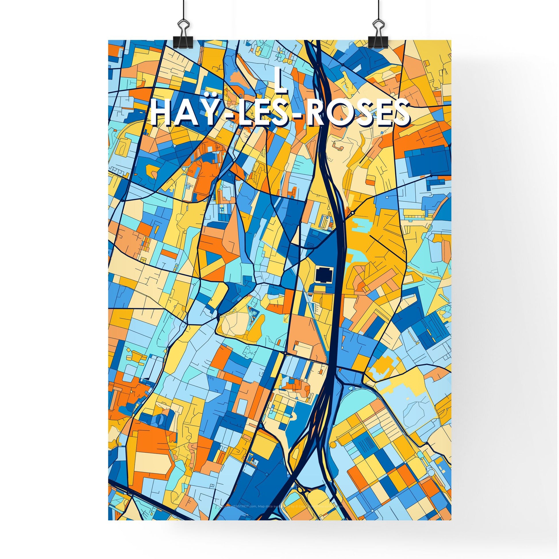 L HAŸ-LES-ROSES FRANCE Vibrant Colorful Art Map Poster Blue Orange