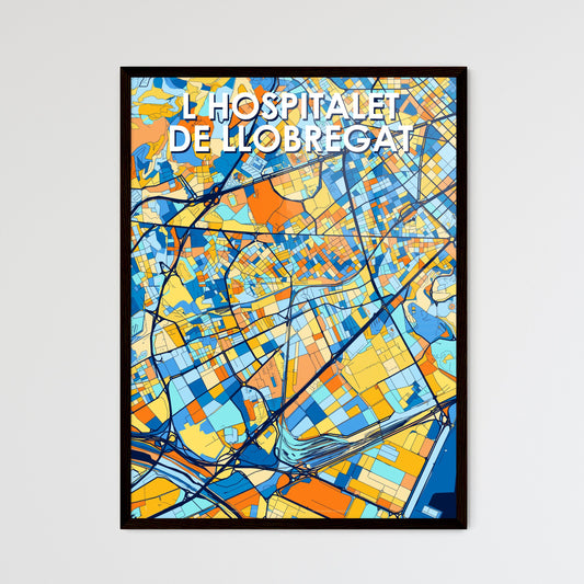 L HOSPITALET DE LLOBREGAT SPAIN Vibrant Colorful Art Map Poster Blue Orange