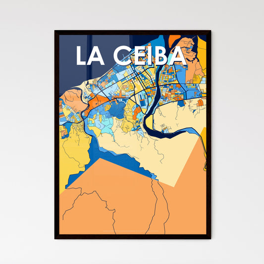 LA CEIBA HONDURAS Vibrant Colorful Art Map Poster Blue Orange