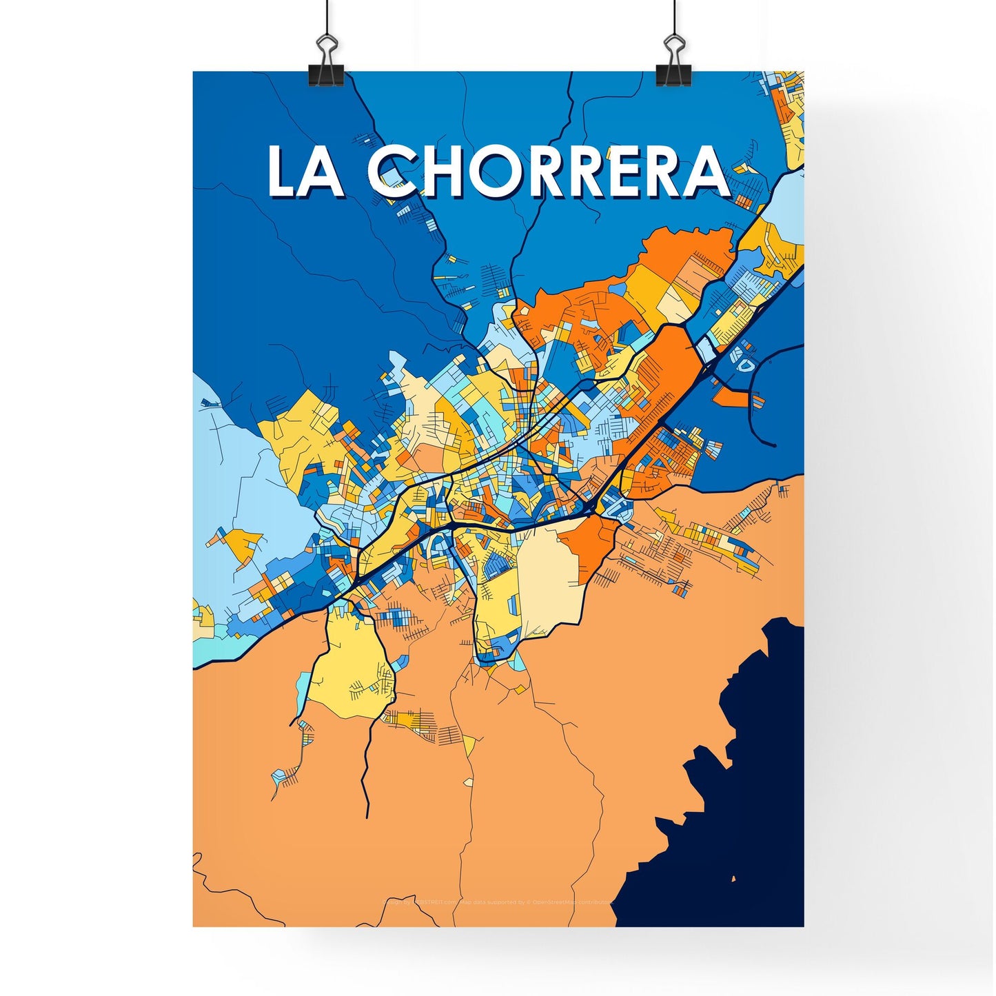 LA CHORRERA PANAMA Vibrant Colorful Art Map Poster Blue Orange