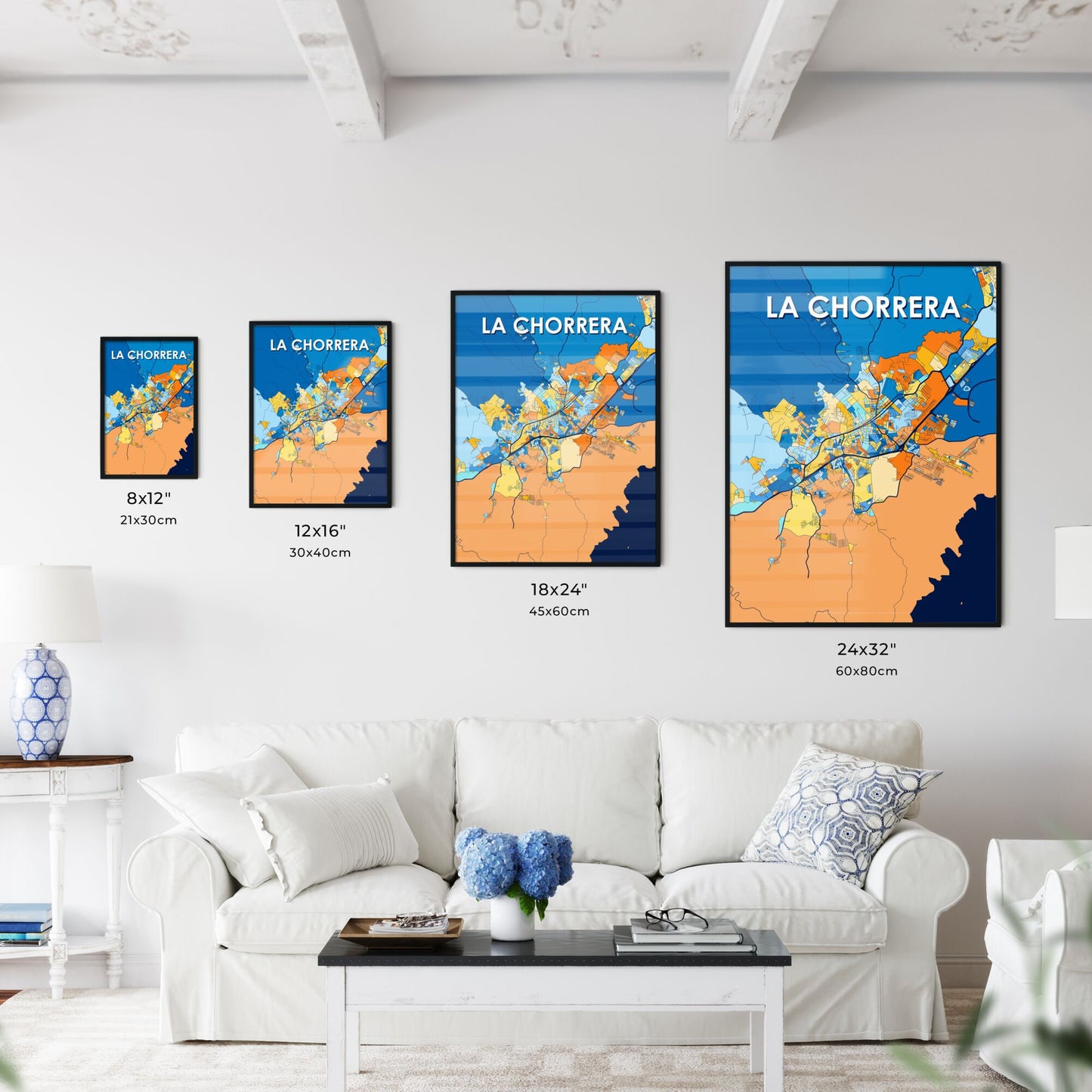 LA CHORRERA PANAMA Vibrant Colorful Art Map Poster Blue Orange