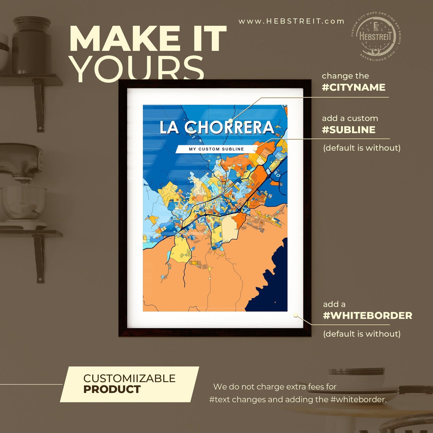 LA CHORRERA PANAMA Vibrant Colorful Art Map Poster Blue Orange