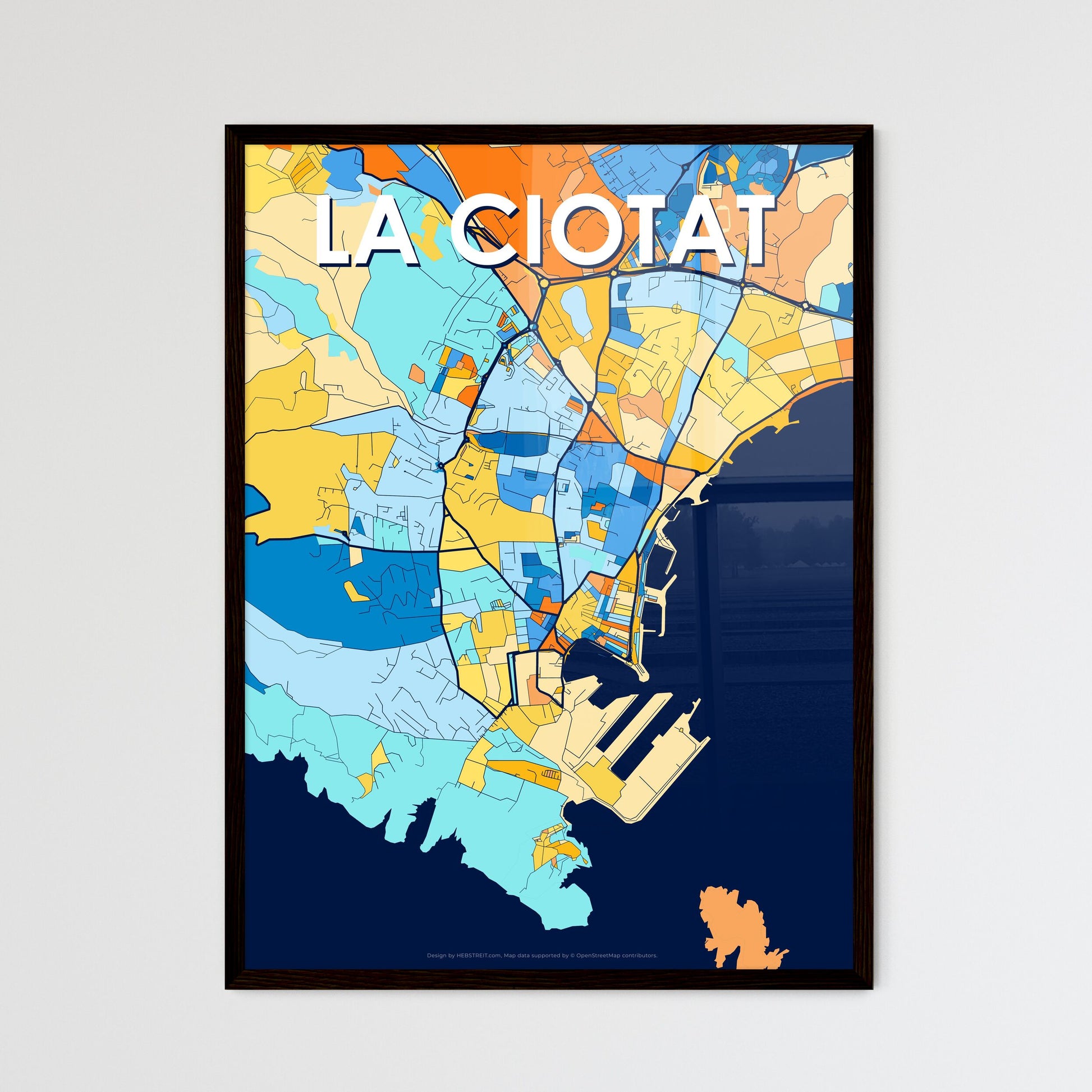 LA CIOTAT FRANCE Vibrant Colorful Art Map Poster Blue Orange