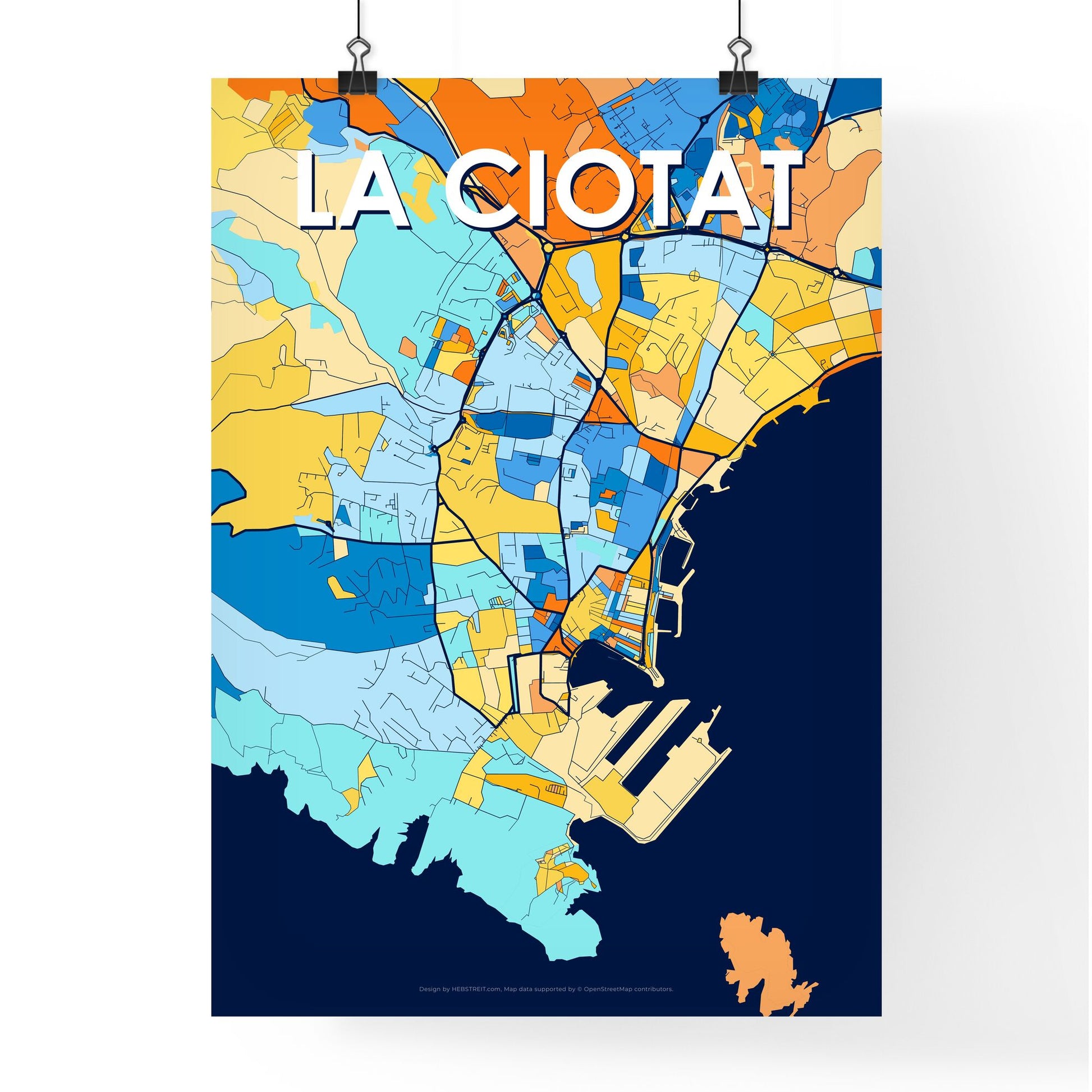 LA CIOTAT FRANCE Vibrant Colorful Art Map Poster Blue Orange