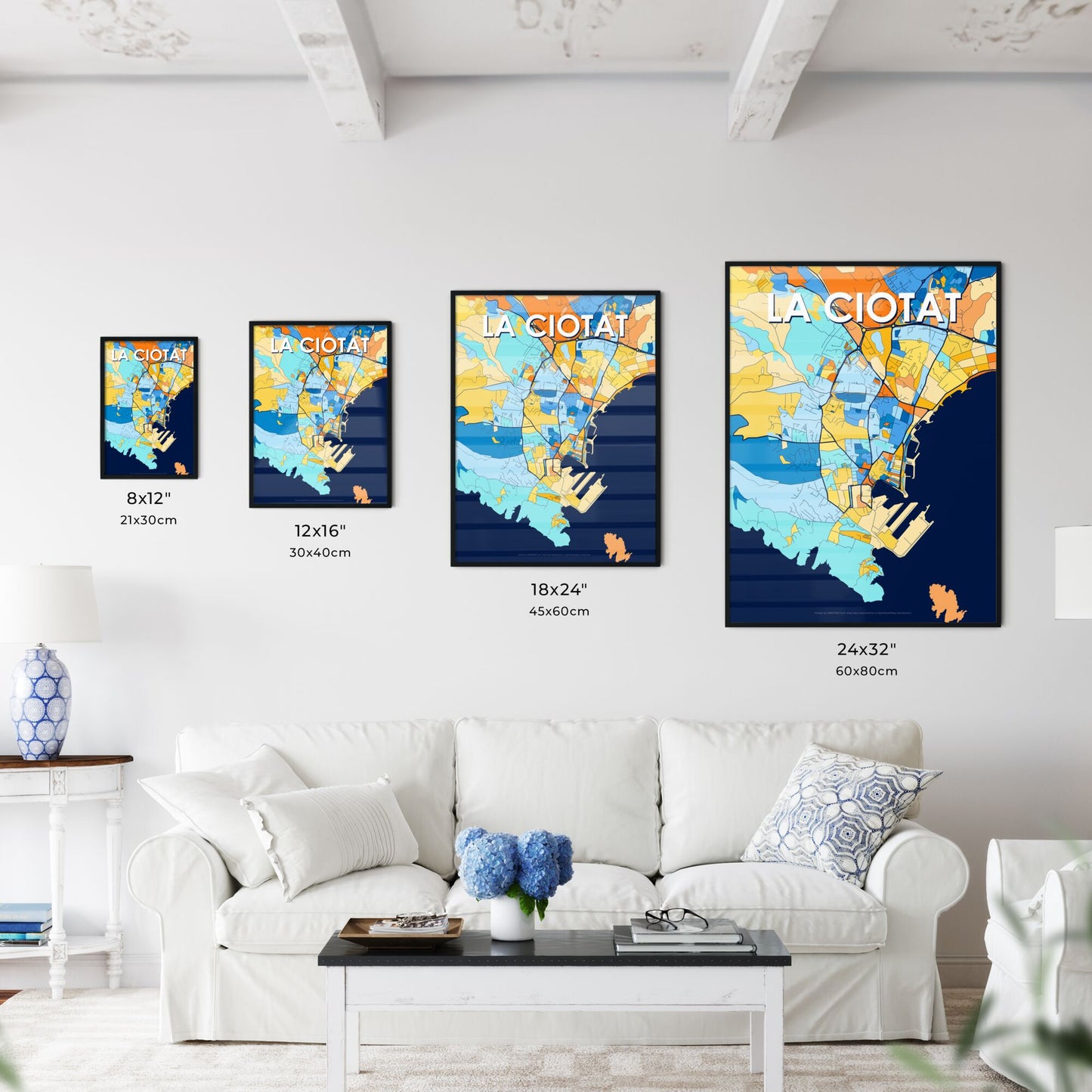 LA CIOTAT FRANCE Vibrant Colorful Art Map Poster Blue Orange