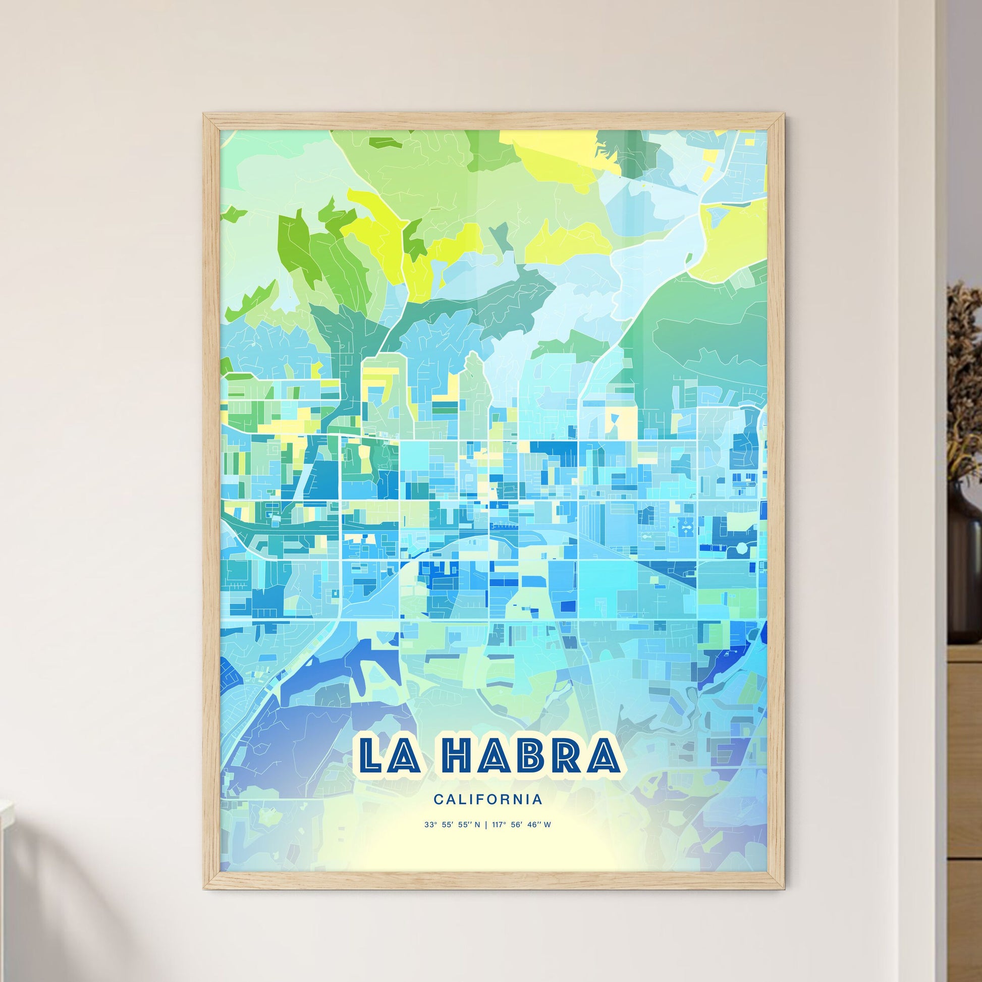 Colorful La Habra California Fine Art Map Cool Blue