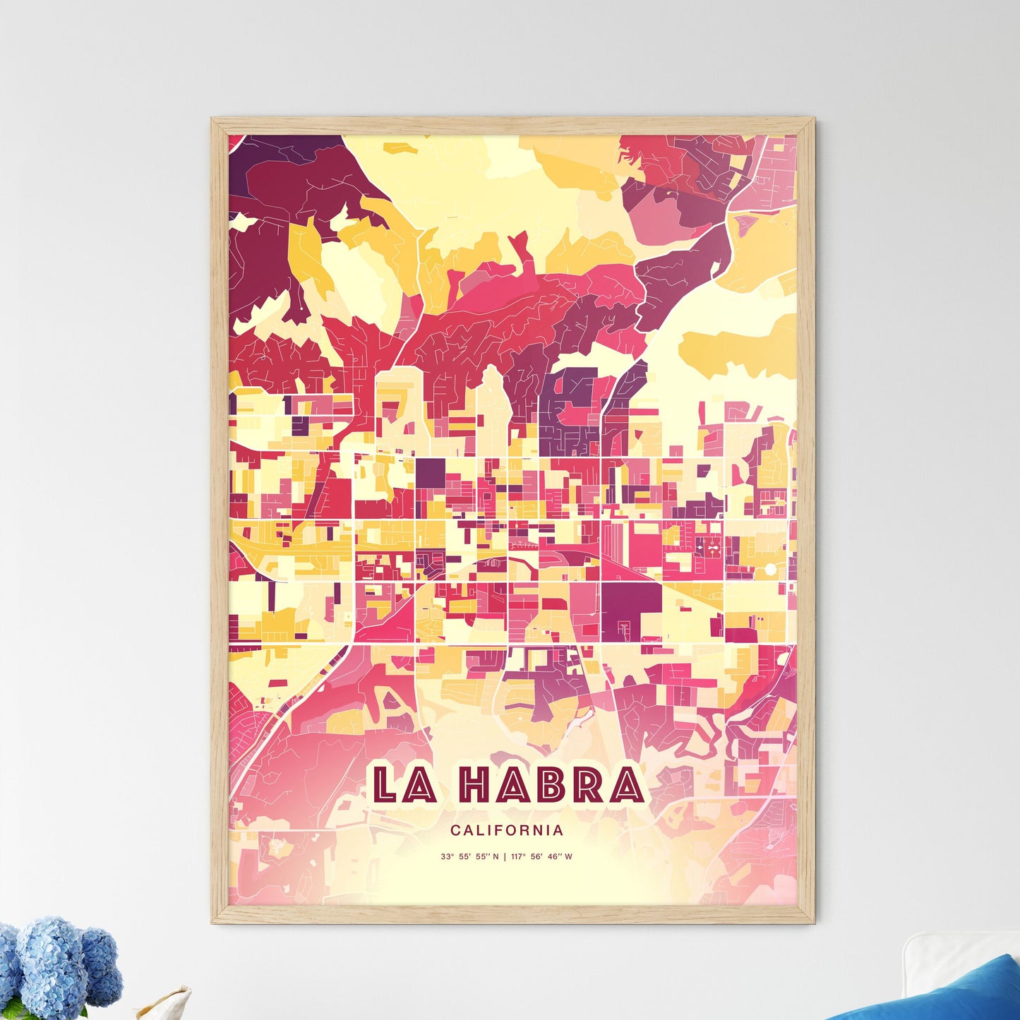 Colorful La Habra California Fine Art Map Hot Red