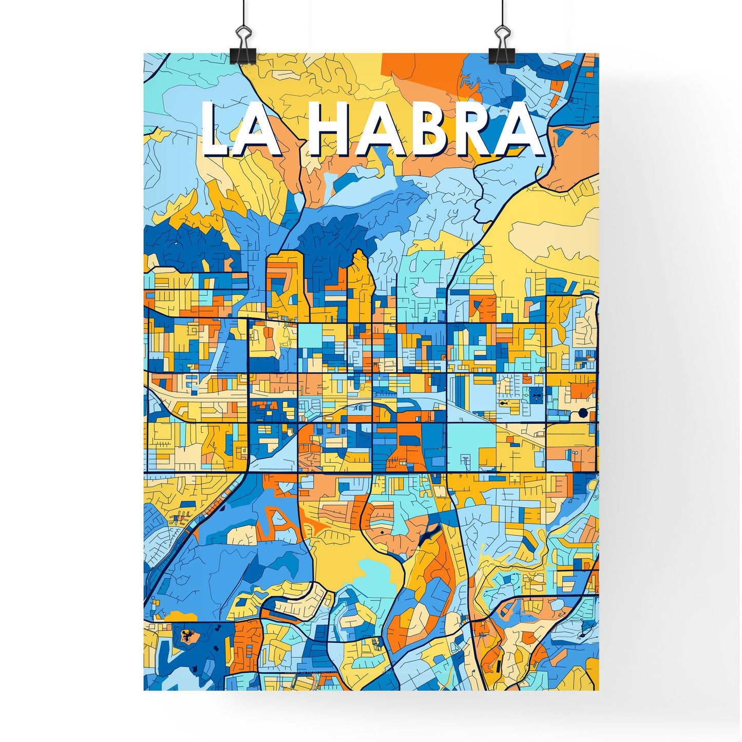 LA HABRA CALIFORNIA Vibrant Colorful Art Map Poster Blue Orange