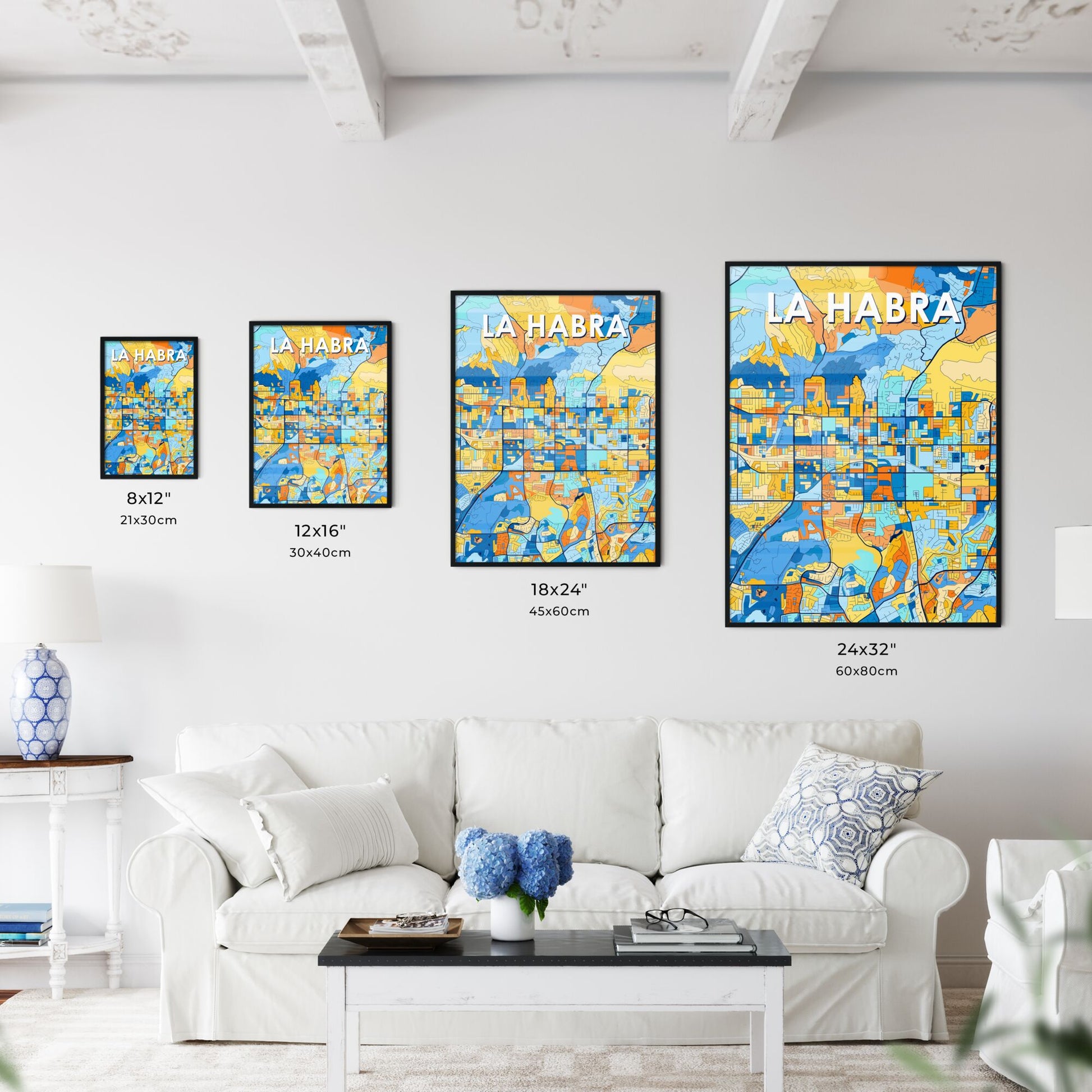 LA HABRA CALIFORNIA Vibrant Colorful Art Map Poster Blue Orange