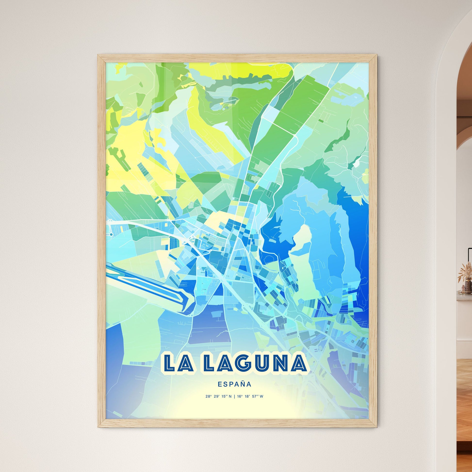 Colorful La Laguna Spain Fine Art Map Cool Blue