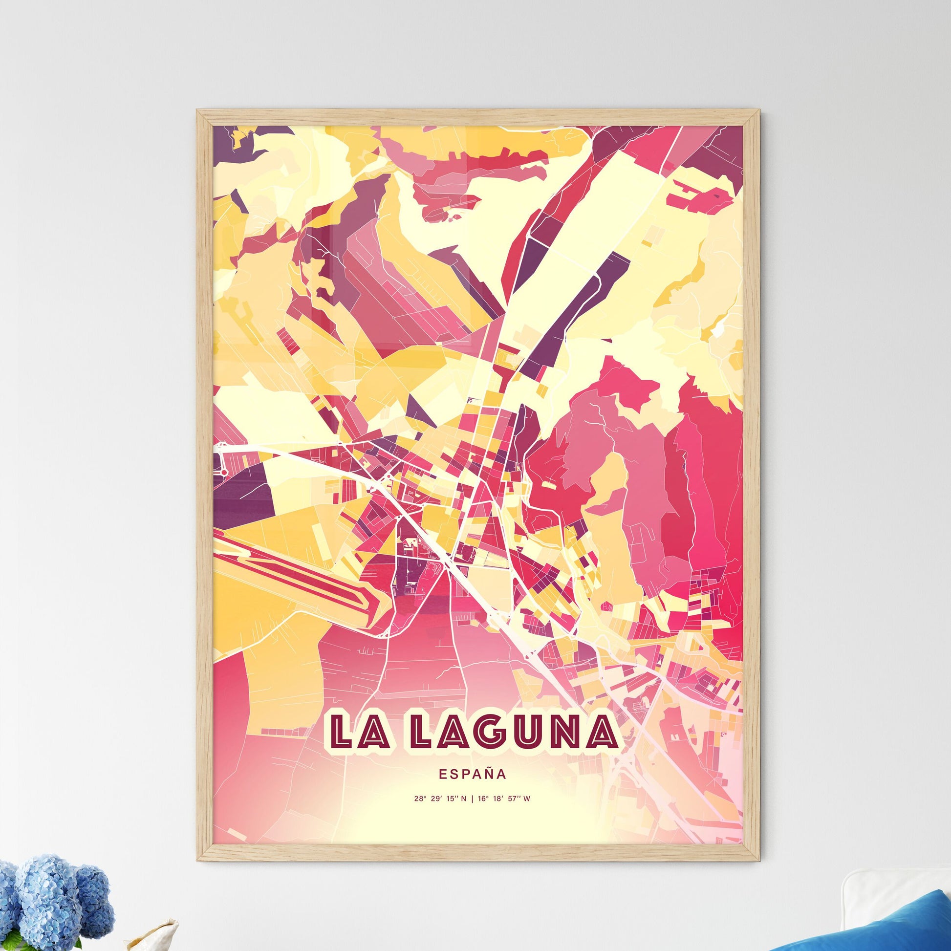 Colorful La Laguna Spain Fine Art Map Hot Red