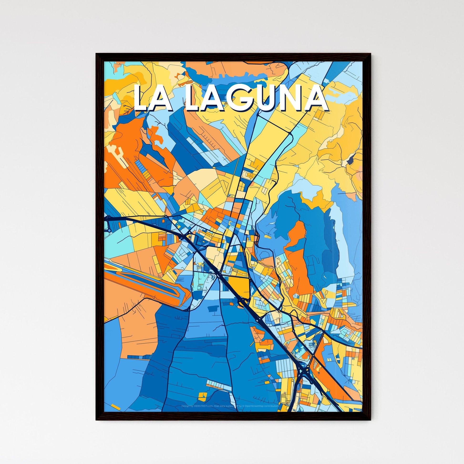 LA LAGUNA SPAIN Vibrant Colorful Art Map Poster Blue Orange