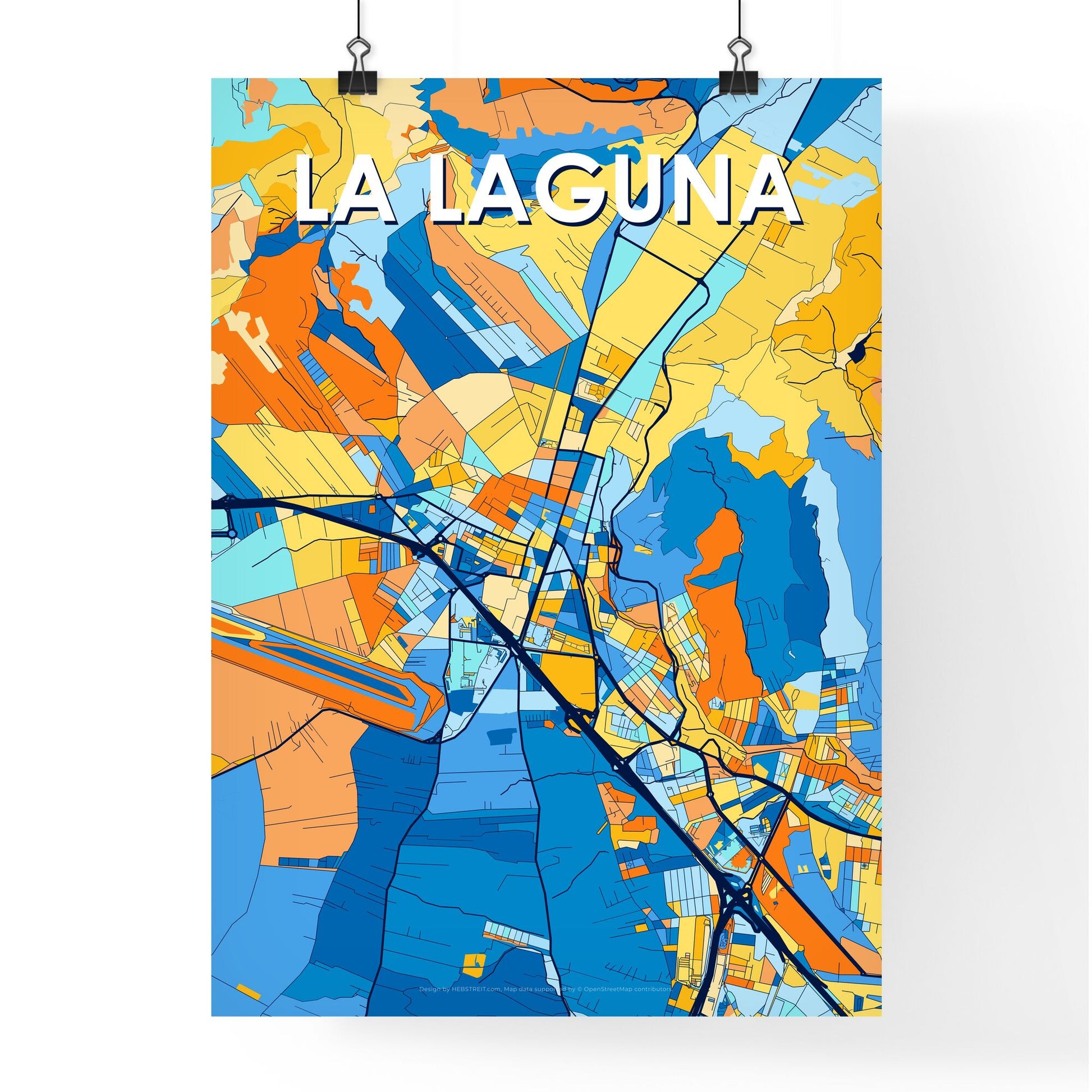 LA LAGUNA SPAIN Vibrant Colorful Art Map Poster Blue Orange