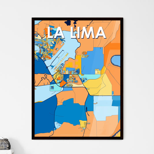 LA LIMA HONDURAS Vibrant Colorful Art Map Poster Blue Orange