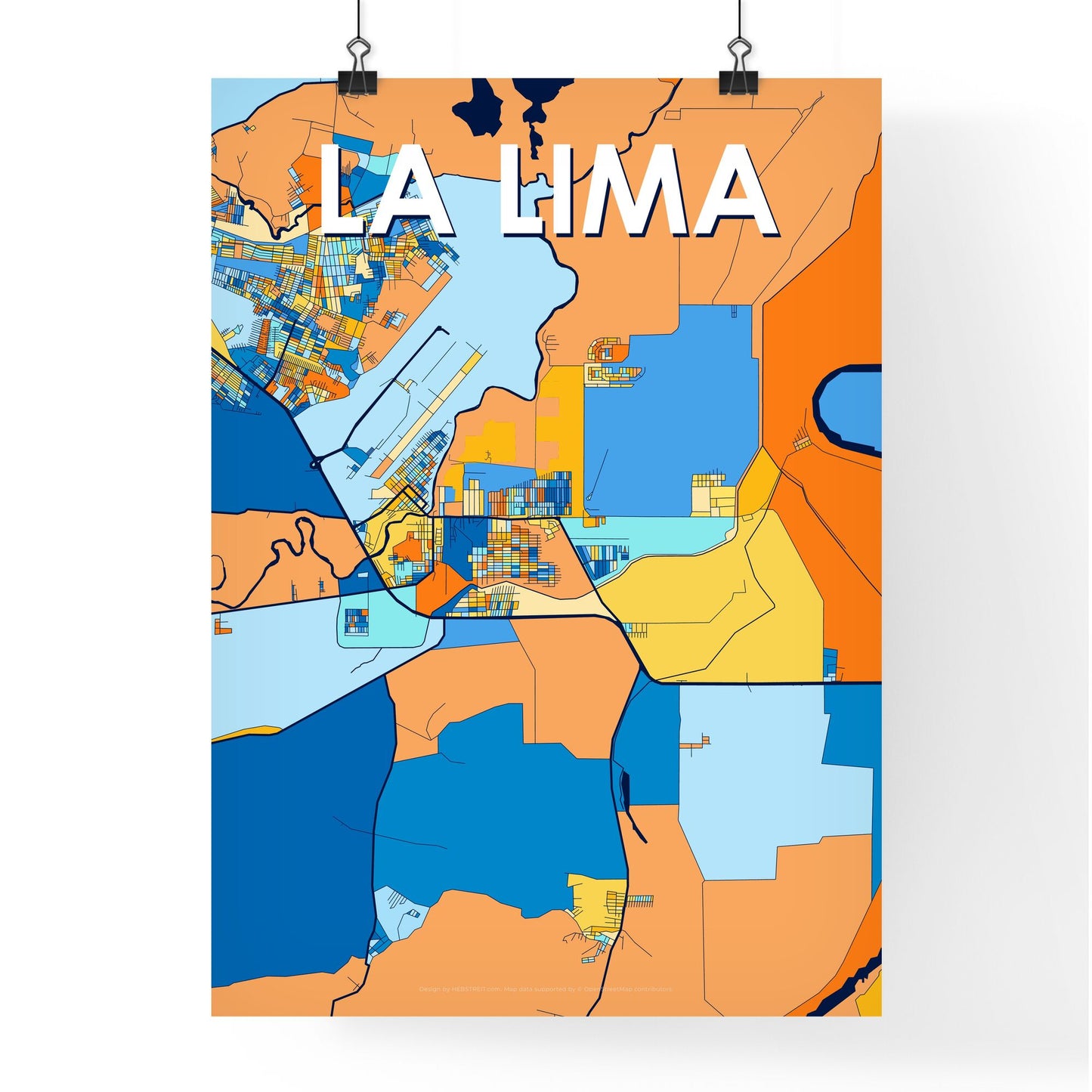 LA LIMA HONDURAS Vibrant Colorful Art Map Poster Blue Orange