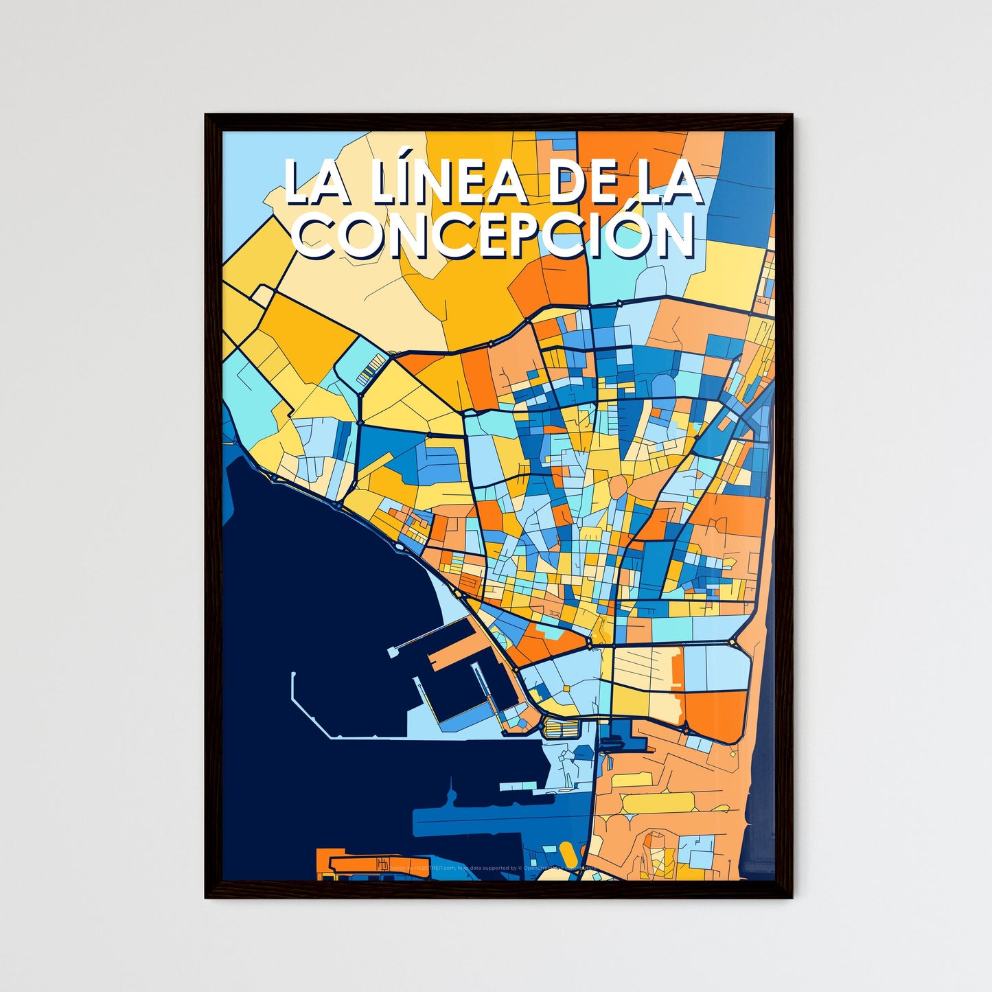 LA LÍNEA DE LA CONCEPCIÓN SPAIN Vibrant Colorful Art Map Poster Blue Orange