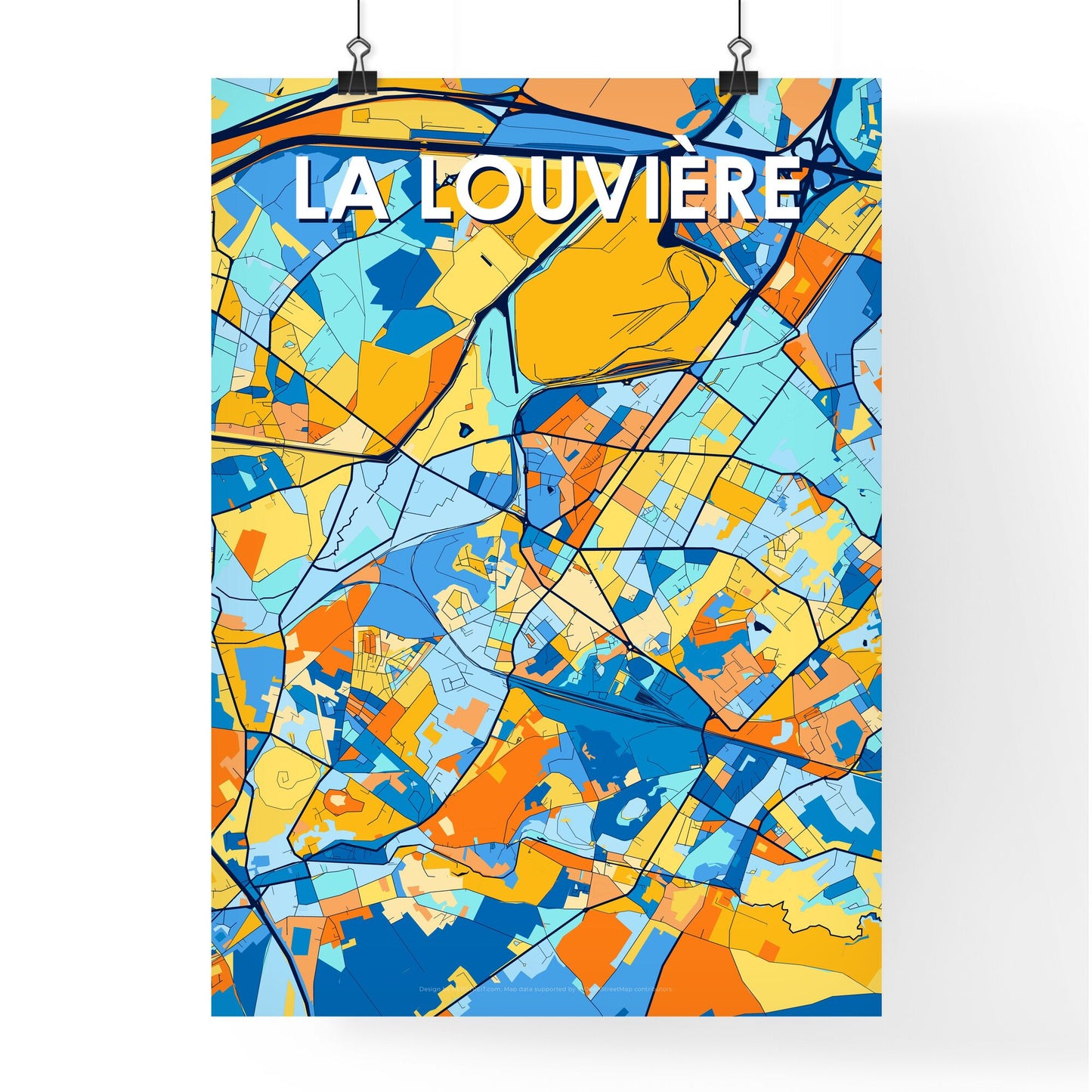 LA LOUVIÈRE BELGIUM Vibrant Colorful Art Map Poster Blue Orange