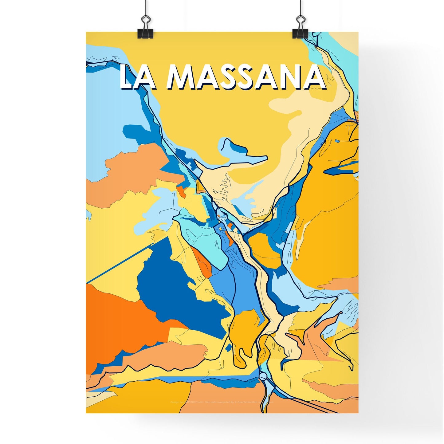 LA MASSANA ANDORRA Vibrant Colorful Art Map Poster Blue Orange