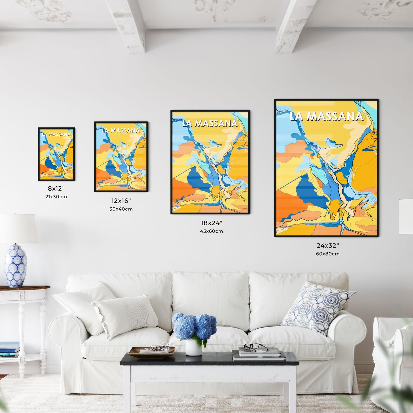 LA MASSANA ANDORRA Vibrant Colorful Art Map Poster Blue Orange