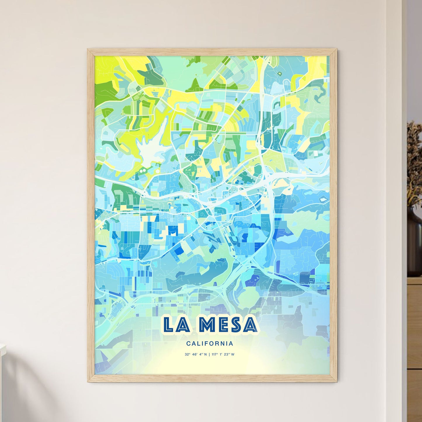 Colorful La Mesa California Fine Art Map Cool Blue