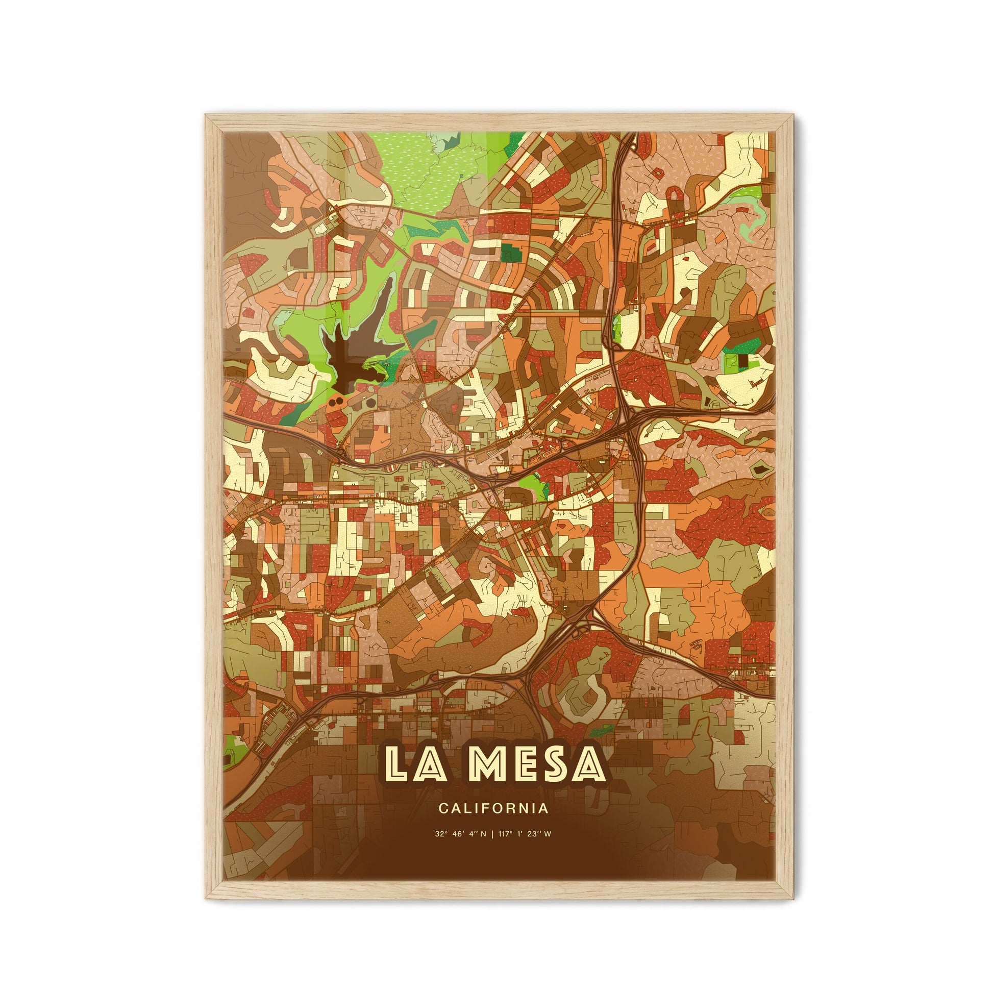 Colorful La Mesa California Fine Art Map Farmhouse