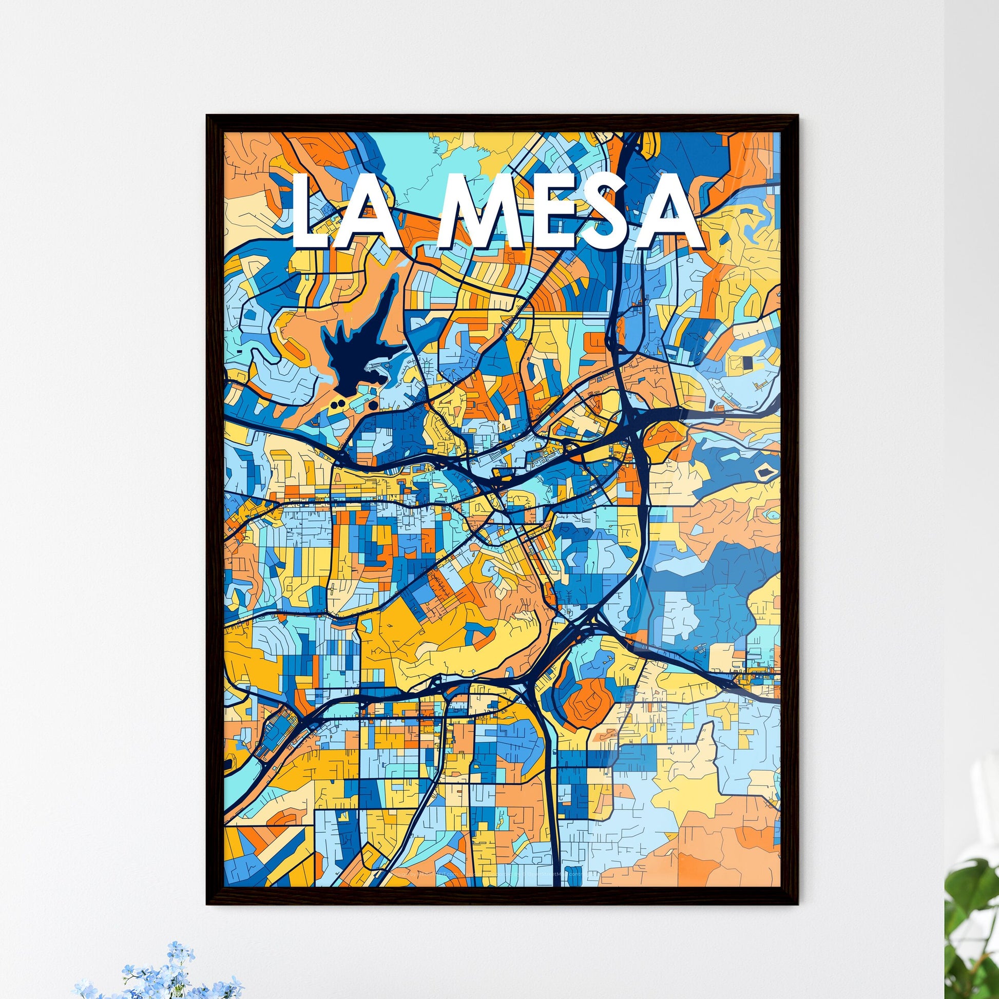 LA MESA CALIFORNIA Vibrant Colorful Art Map Poster Blue Orange