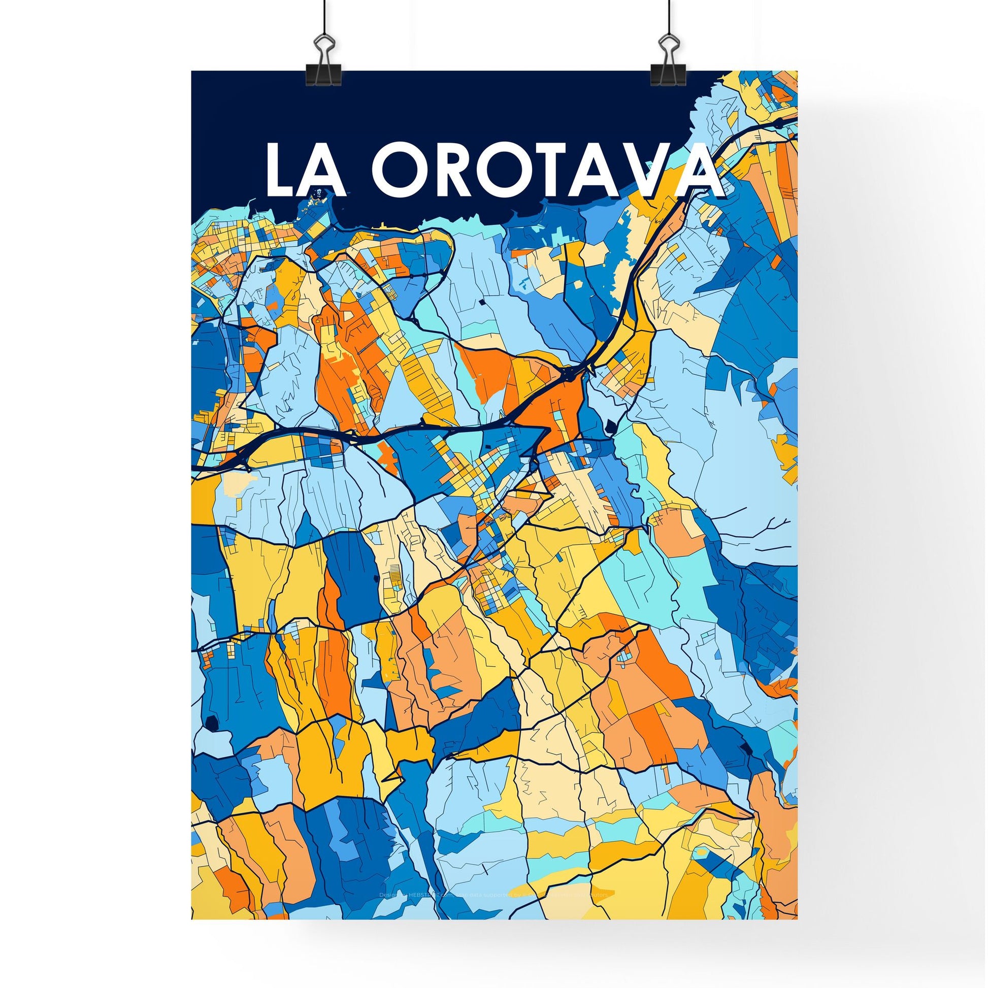 LA OROTAVA SPAIN Vibrant Colorful Art Map Poster Blue Orange