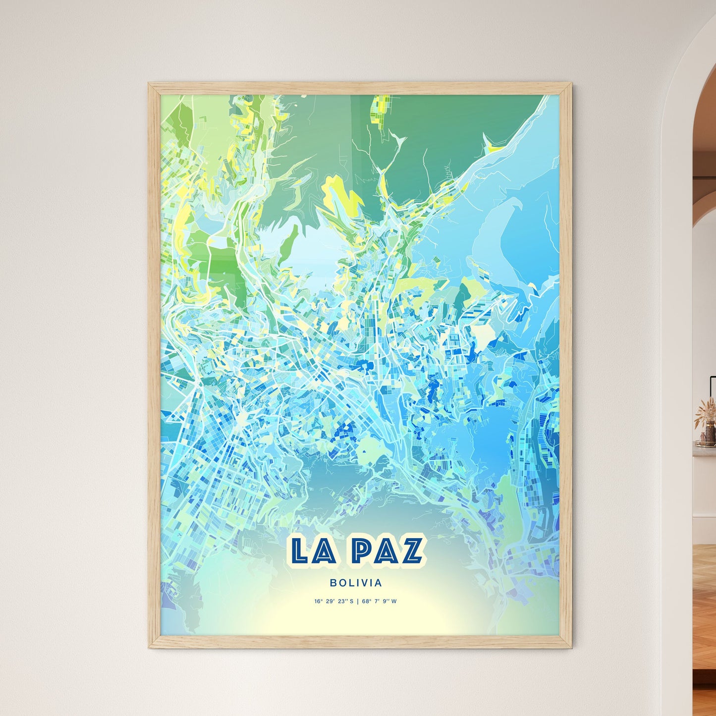 Colorful La Paz Bolivia Fine Art Map Cool Blue