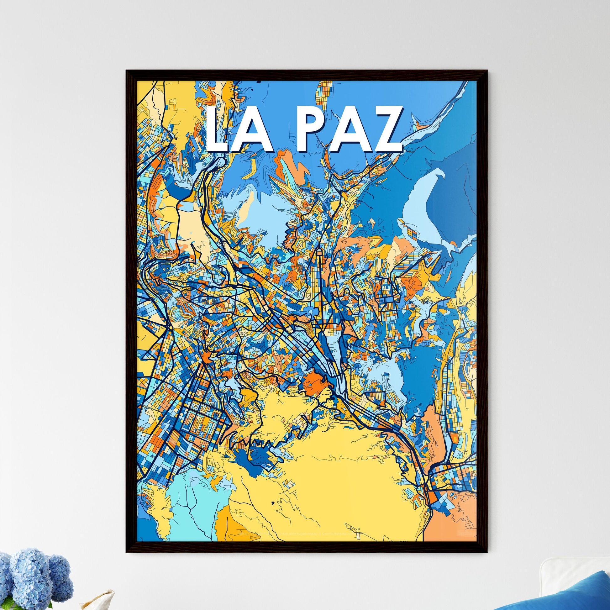 LA PAZ BOLIVIA Vibrant Colorful Art Map Poster Blue Orange