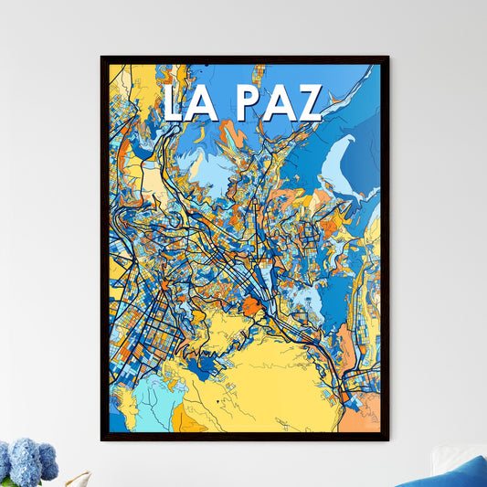 LA PAZ BOLIVIA Vibrant Colorful Art Map Poster Blue Orange