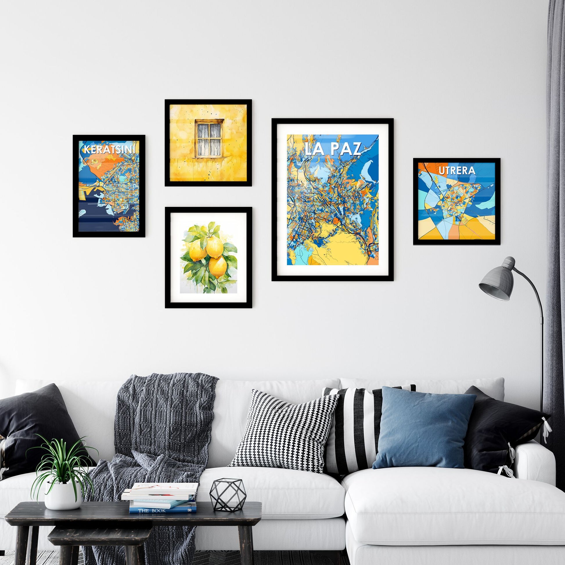 LA PAZ BOLIVIA Vibrant Colorful Art Map Poster Blue Orange