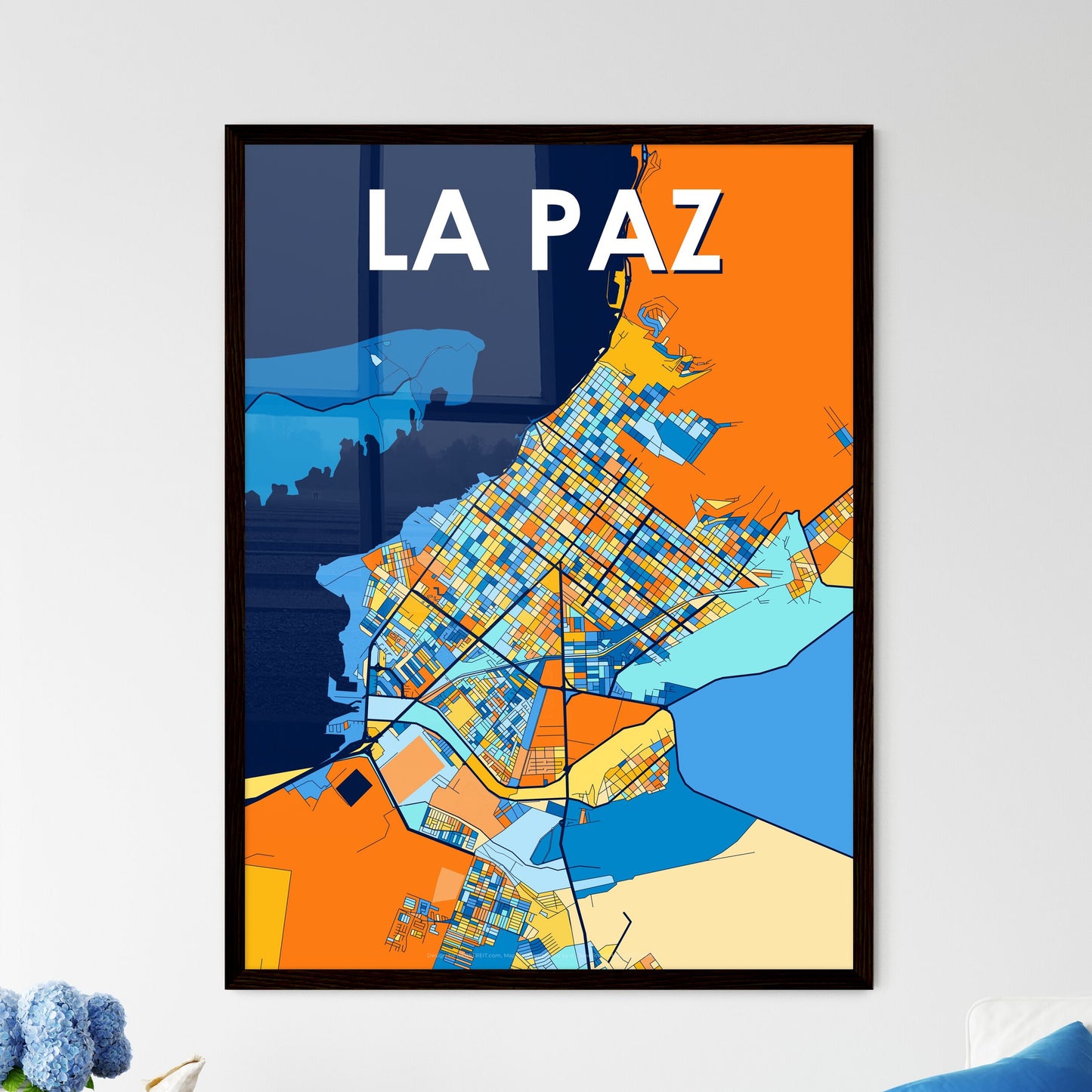 LA PAZ MEXICO Vibrant Colorful Art Map Poster Blue Orange