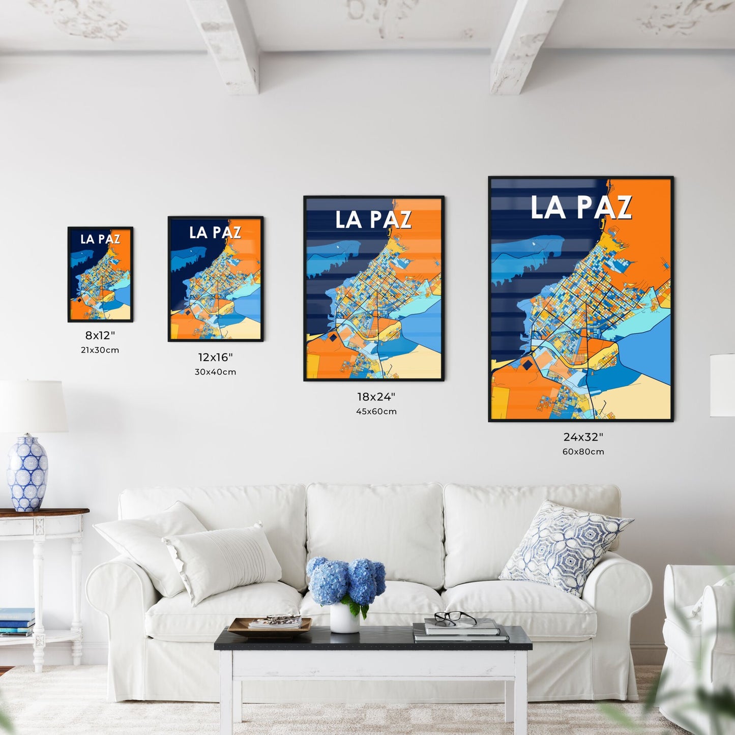 LA PAZ MEXICO Vibrant Colorful Art Map Poster Blue Orange