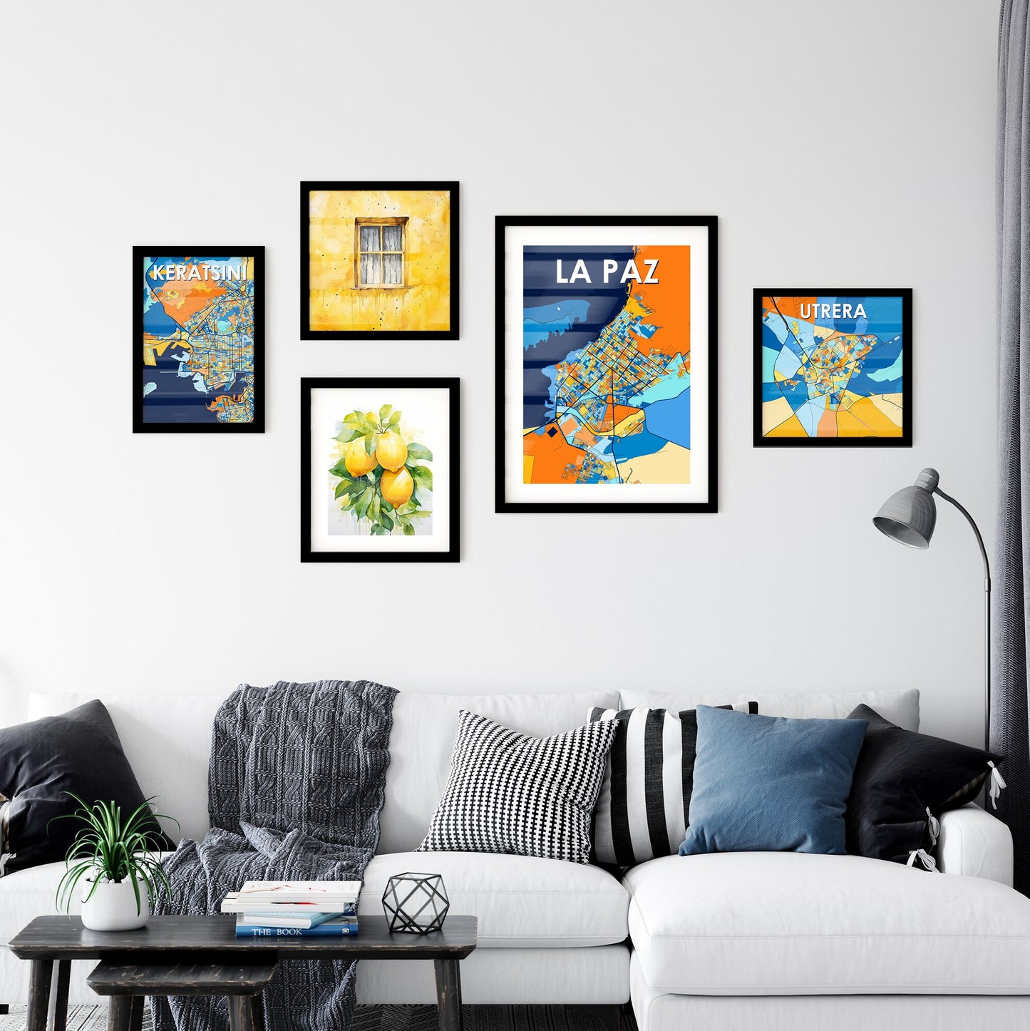 LA PAZ MEXICO Vibrant Colorful Art Map Poster Blue Orange