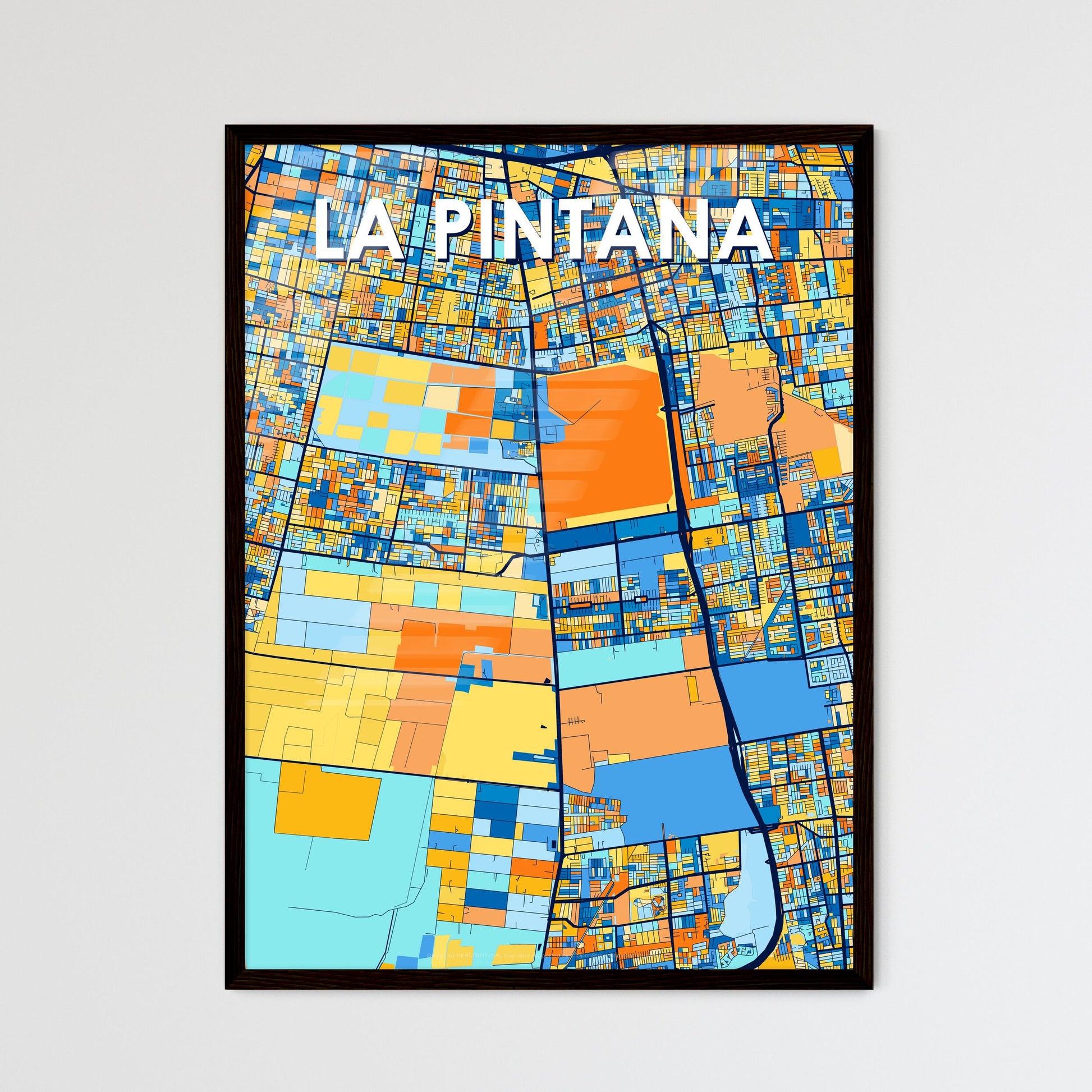 LA PINTANA CHILE Vibrant Colorful Art Map Poster Blue Orange