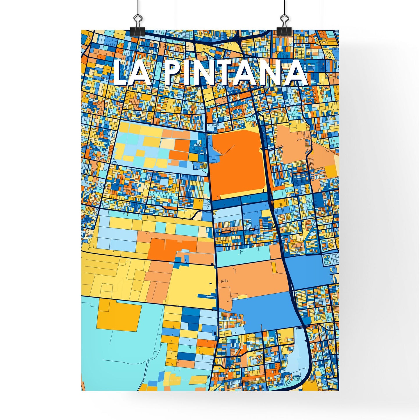 LA PINTANA CHILE Vibrant Colorful Art Map Poster Blue Orange