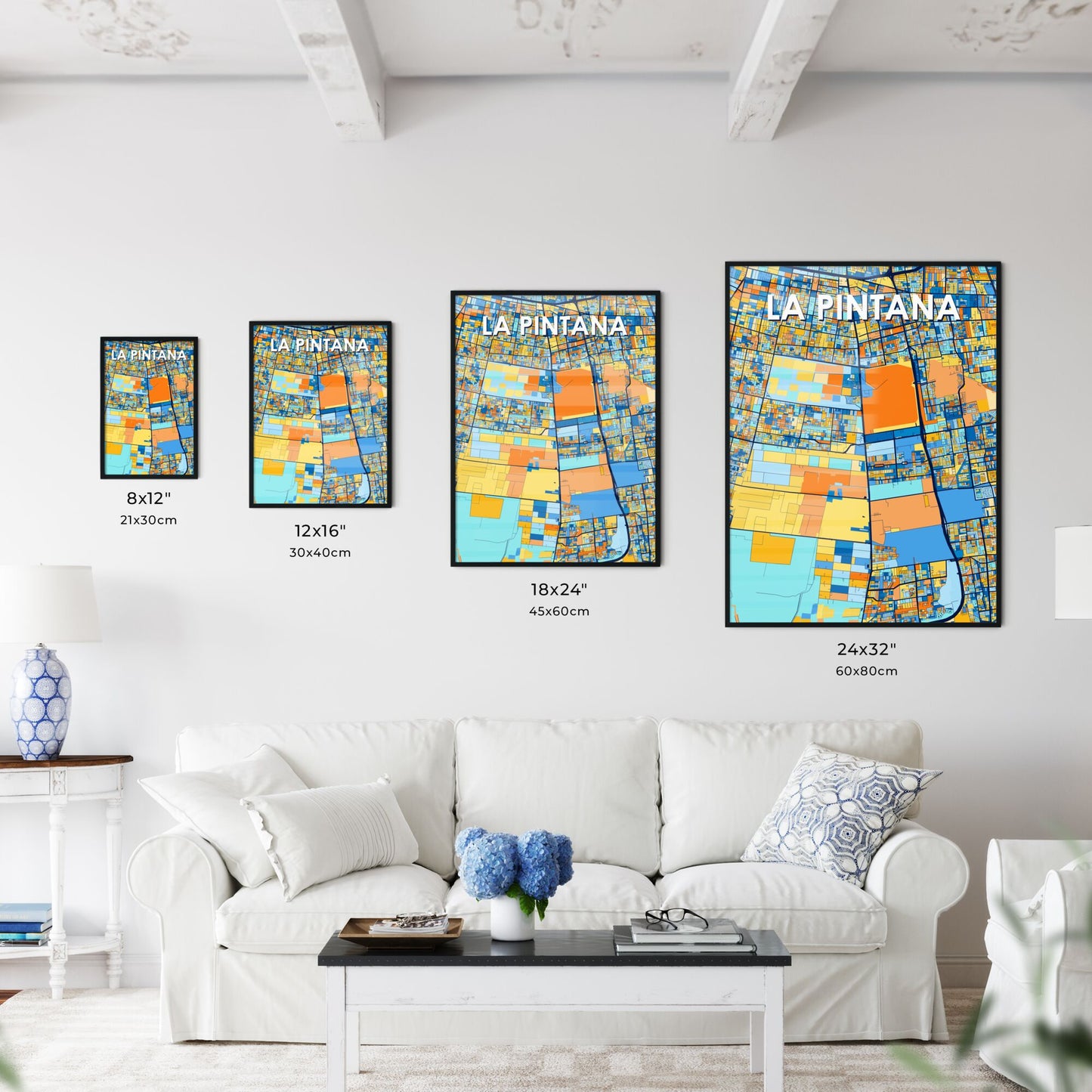 LA PINTANA CHILE Vibrant Colorful Art Map Poster Blue Orange