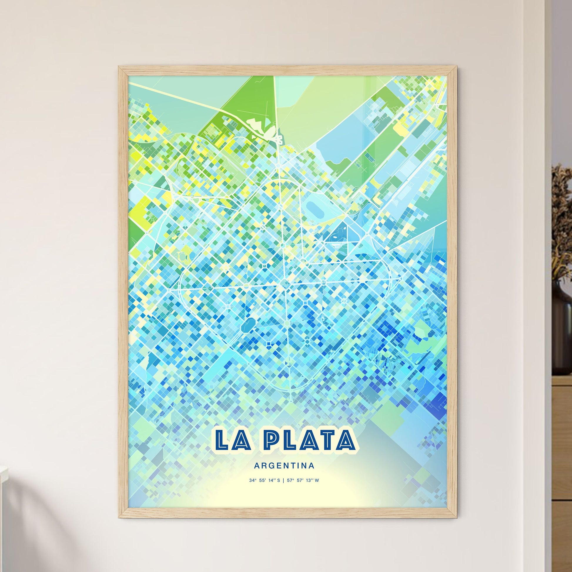 Colorful La Plata Argentina Fine Art Map Cool Blue