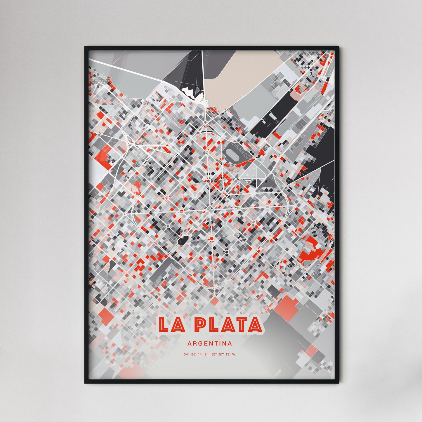 Colorful La Plata Argentina Fine Art Map Modern Expressive